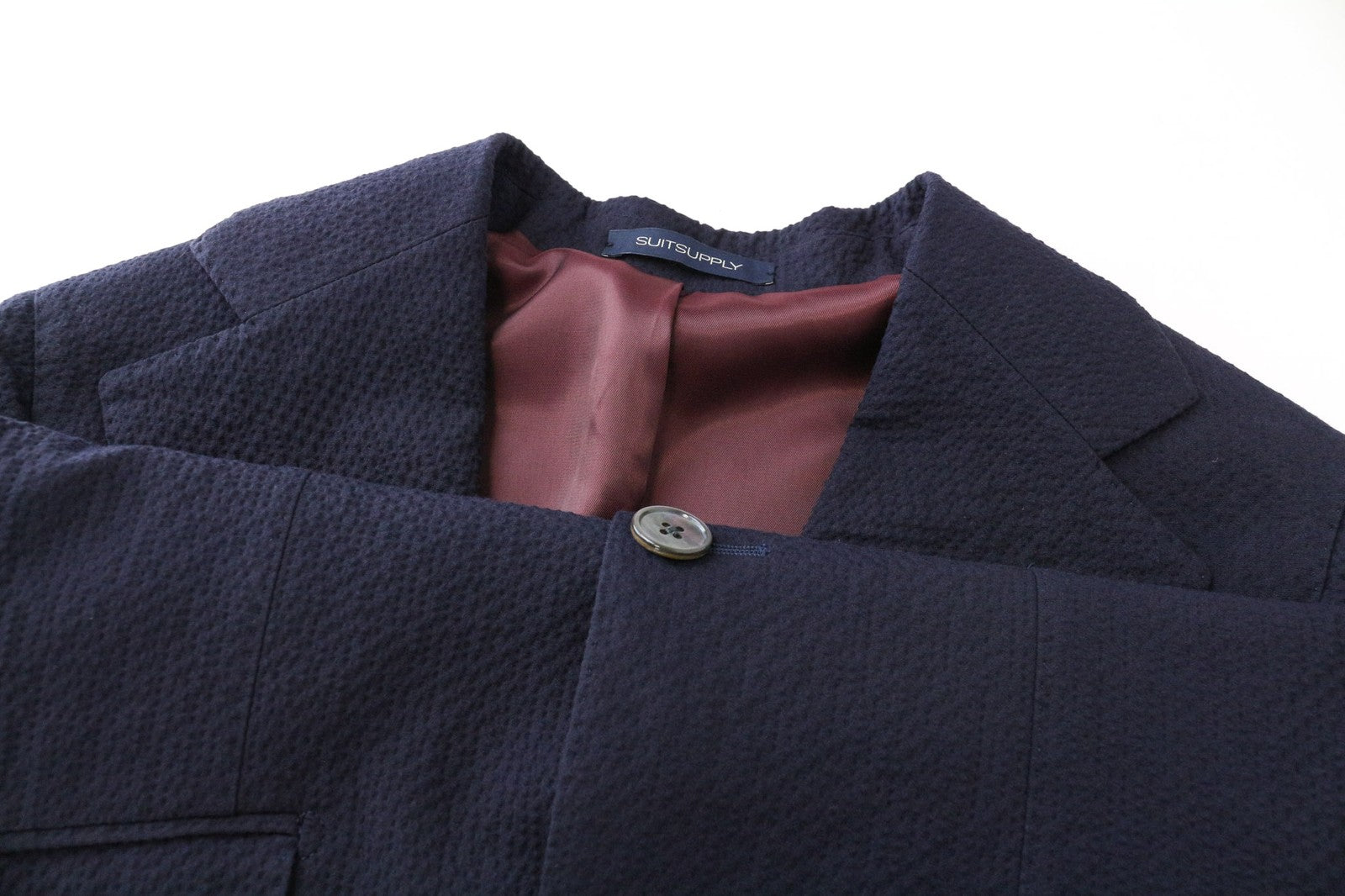 SUITSUPPLY La Spalla vyriškas švarkas UK32R tamsiai mėlynas, tamprus medvilninis švarkas su gofruotu paviršiumi 