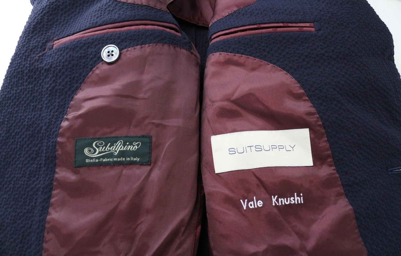 SUITSUPPLY La Spalla vyriškas švarkas UK32R tamsiai mėlynas, tamprus medvilninis švarkas su gofruotu paviršiumi 