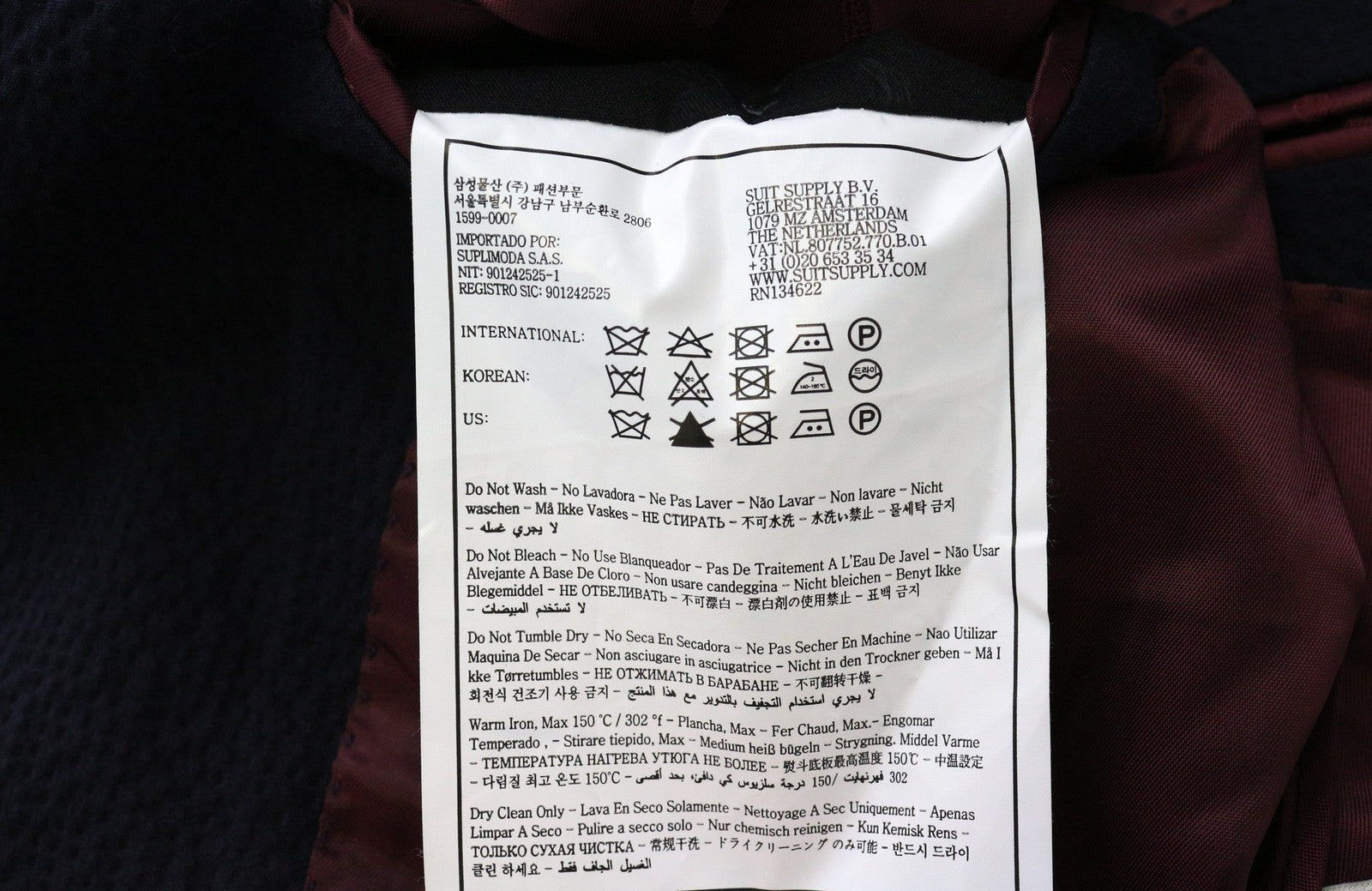 SUITSUPPLY La Spalla vyriškas švarkas UK32R tamsiai mėlynas, tamprus medvilninis švarkas su gofruotu paviršiumi 