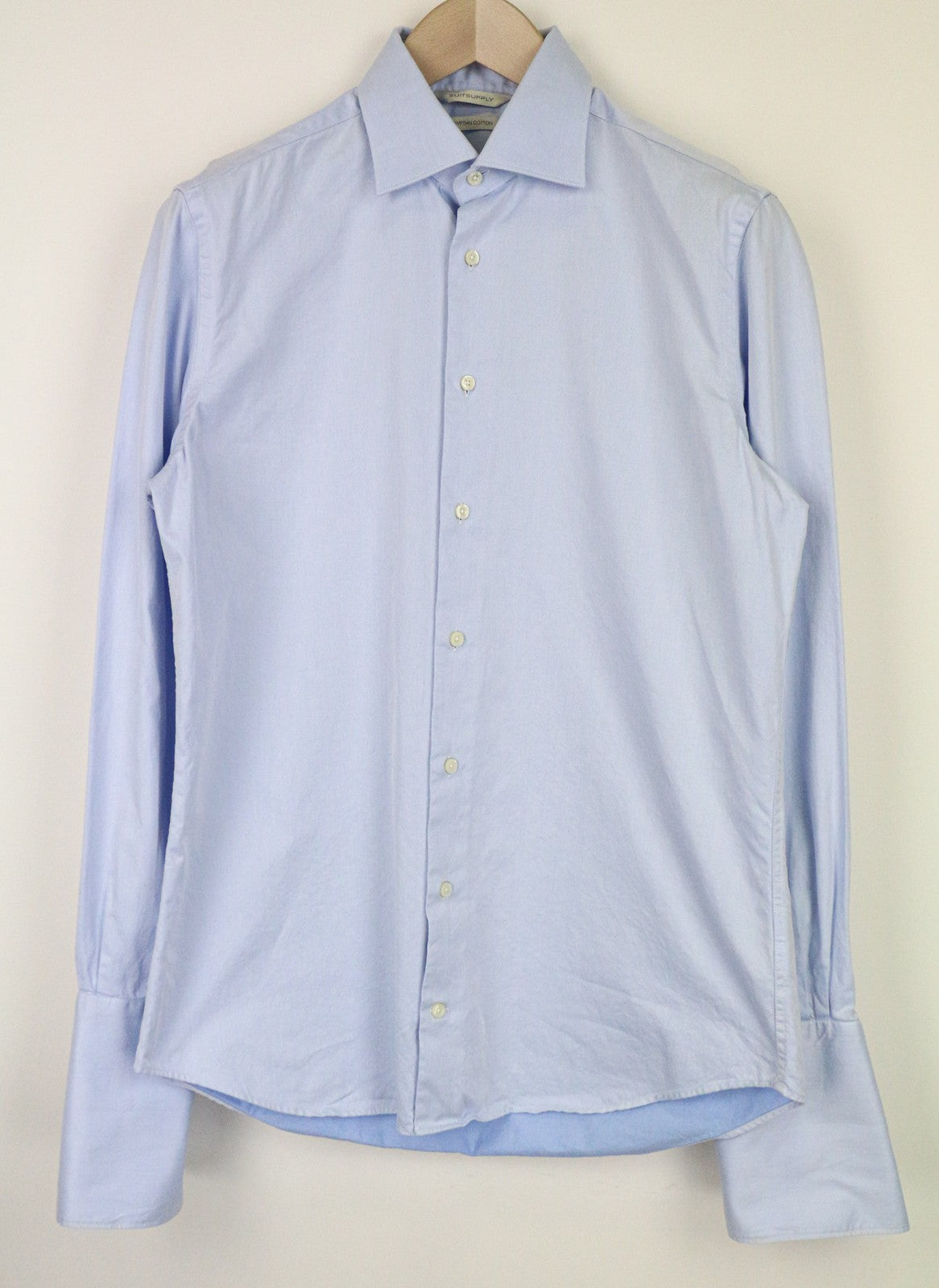 SUITSUPPLY Men's Shirt 39/15.5 Slim Blue Pure Cotton Long Sleeve Casual Classic