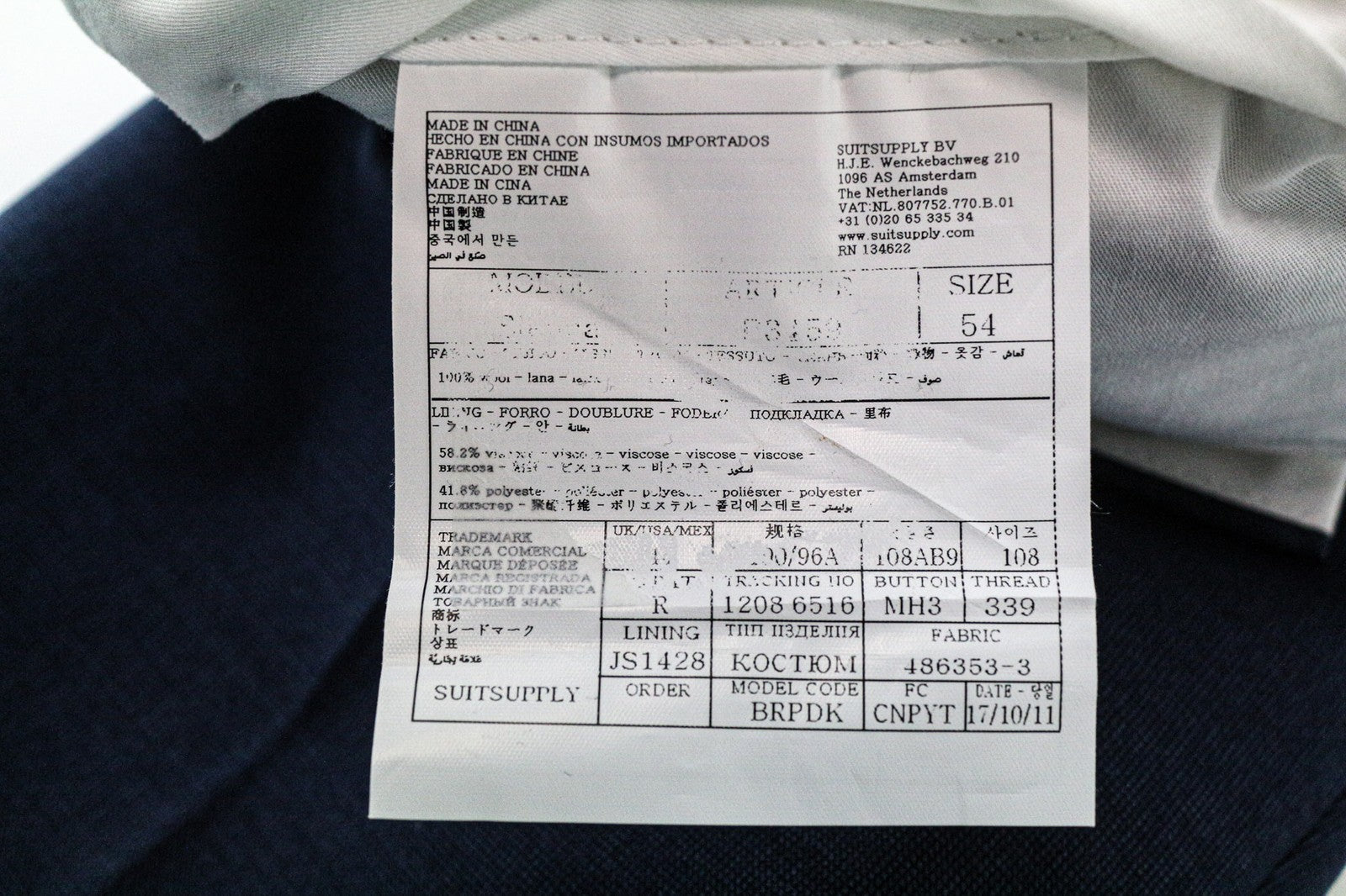 SUITSUPPLY Sienna Men's Pants UK44R Blue Wool Pleated Classic Cut Lined Formal