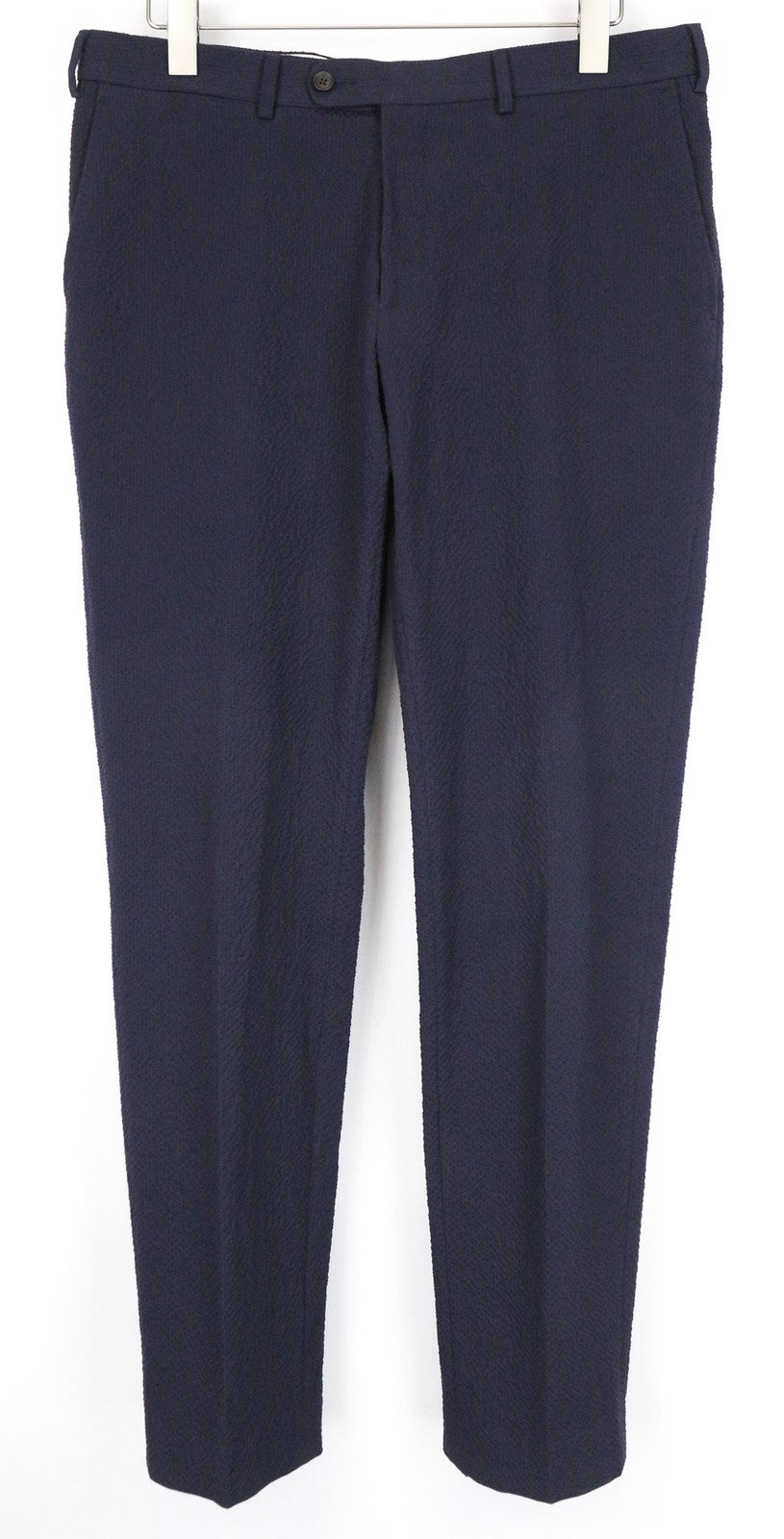 SUITSUPPLY Soho Men's Pants UK42R Navy Blue Stretch Cotton Pleated Dress Trouser