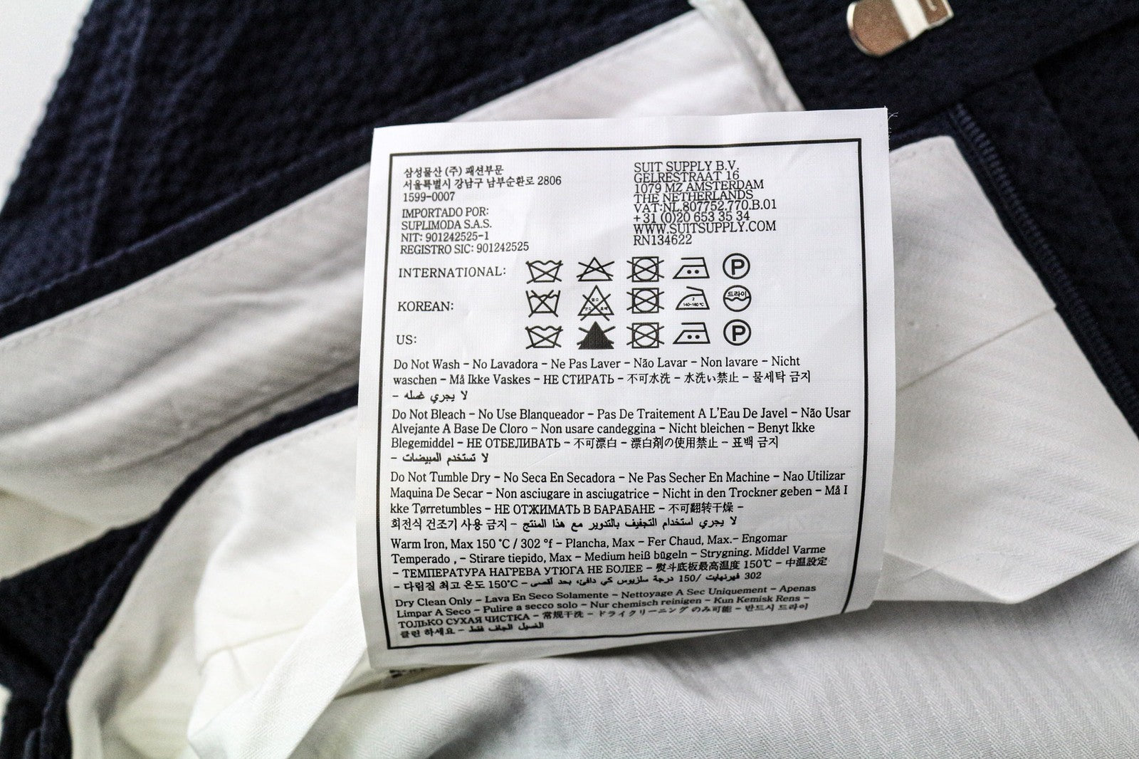 SUITSUPPLY Soho Men's Pants UK42R Navy Blue Stretch Cotton Pleated Dress Trouser