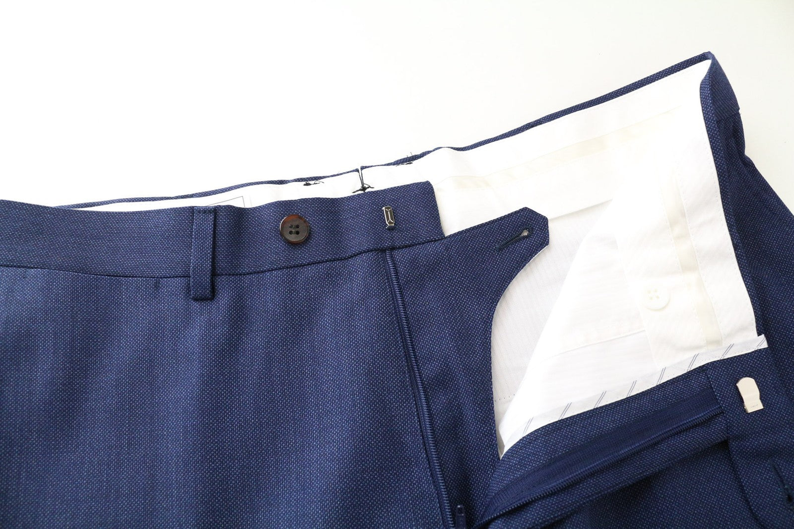 SUITSUPPLY Brescia Men's Trousers UK42 Blue Pleated Wool Blend Classic Formal