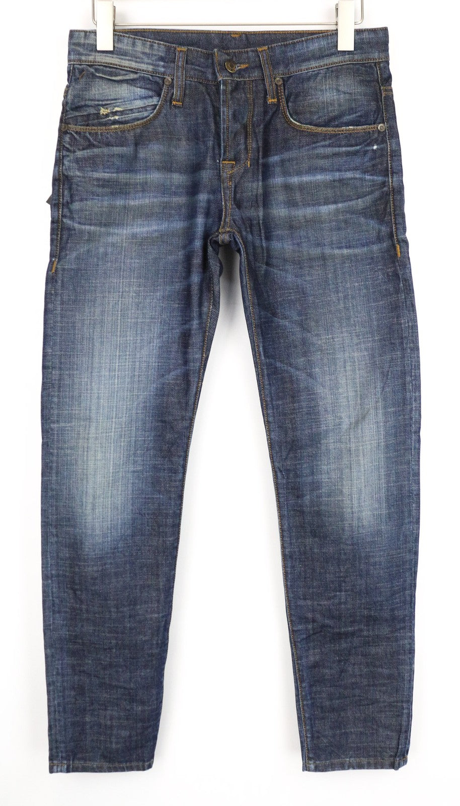 TAKESHY KUROSAWA vyriški džinsai W30 Slim Cut tamsiai mėlyni, grynos medvilnės, klasikinio dizaino, skalbti 