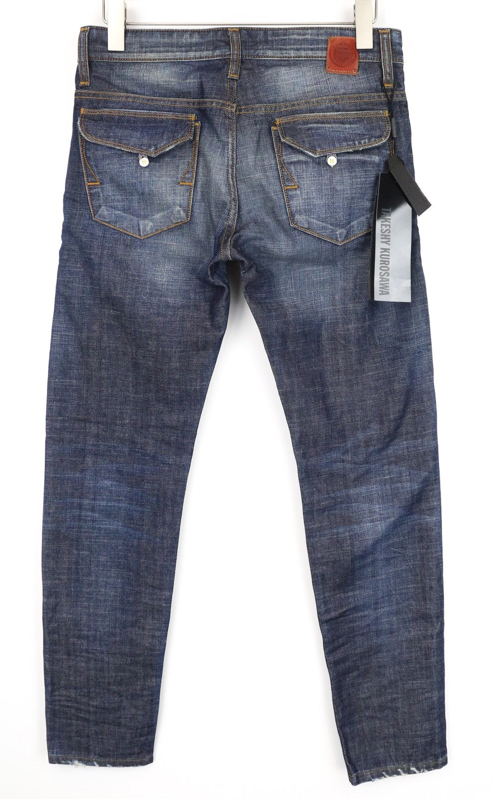 TAKESHY KUROSAWA vyriški džinsai W30 Slim Cut tamsiai mėlyni, grynos medvilnės, klasikinio dizaino, skalbti 