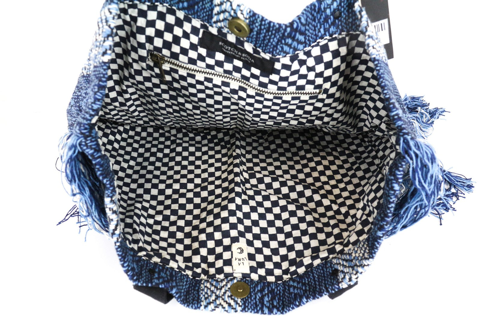 SCOTCH & SODA Ams Blauw Women's Bag OS Blue Pattern Casual Tote Tassels Handle