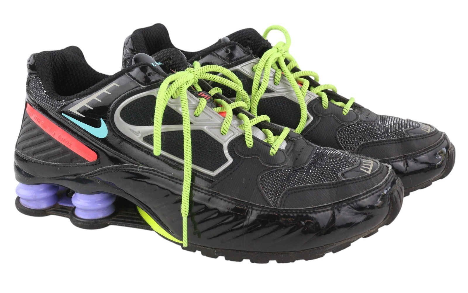 NIKE Shox Men Sneakers EU42.5 Black Low Top Lace Up Almond Toe Sports Trainers