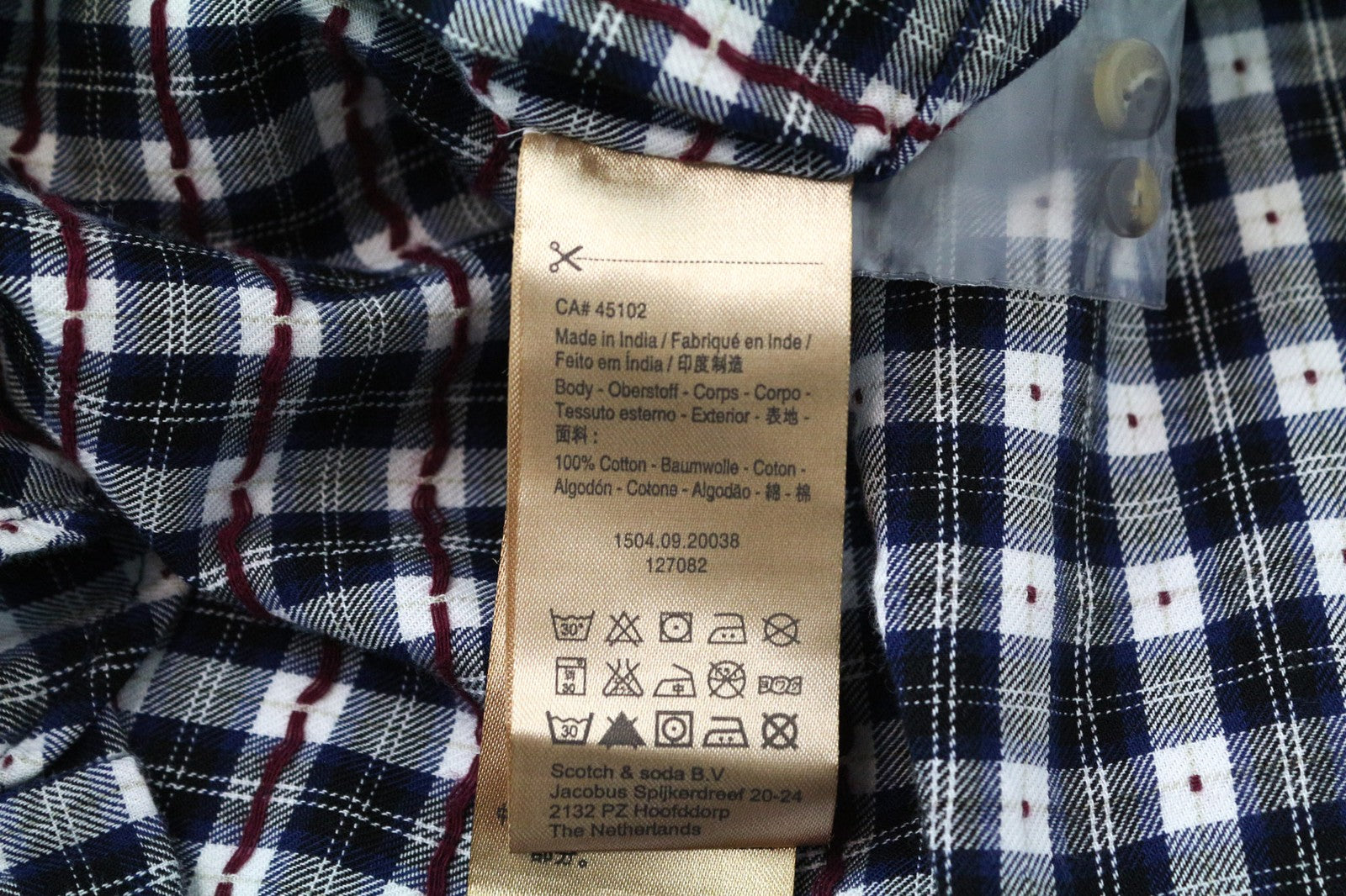 SCOTCH & SODA Men's Shirt S Navy Blue Check Plaid Pure Cotton Button-Down