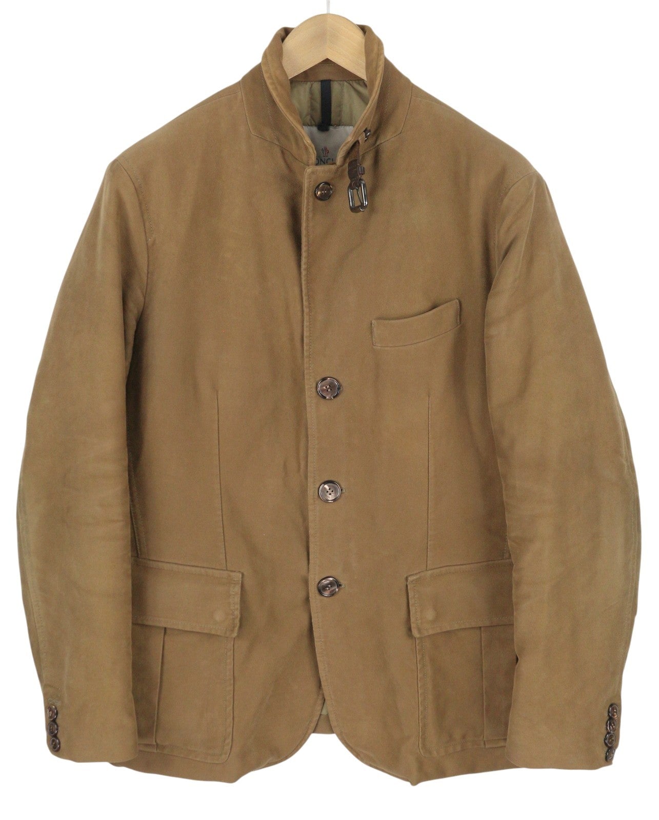 MONCLER Men Jacket XL Vintage Brown Full Zip Buttoned Down Filled High Neck