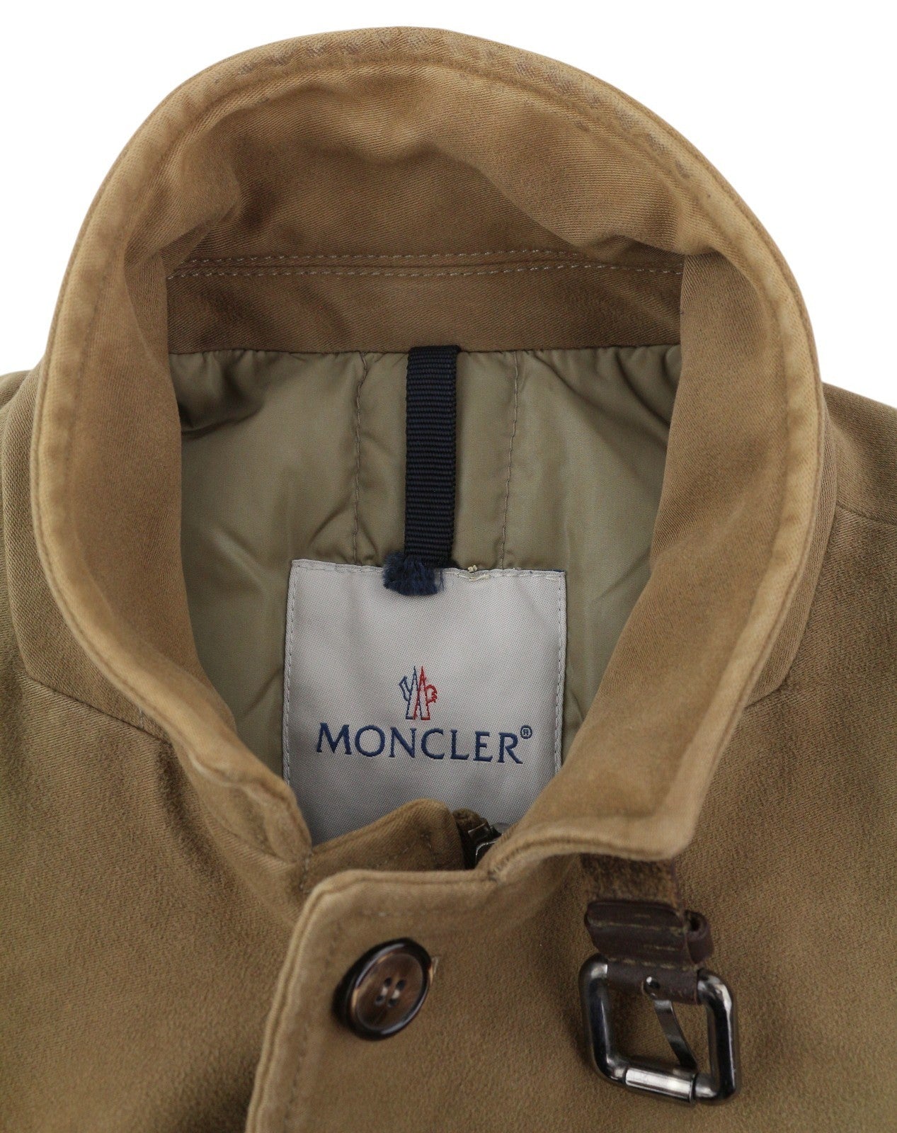 MONCLER Men Jacket XL Vintage Brown Full Zip Buttoned Down Filled High Neck