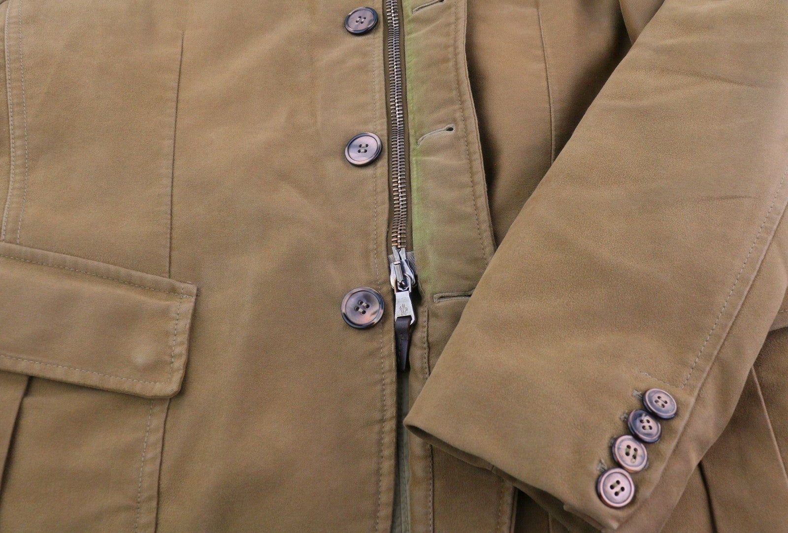 MONCLER Men Jacket XL Vintage Brown Full Zip Buttoned Down Filled High Neck