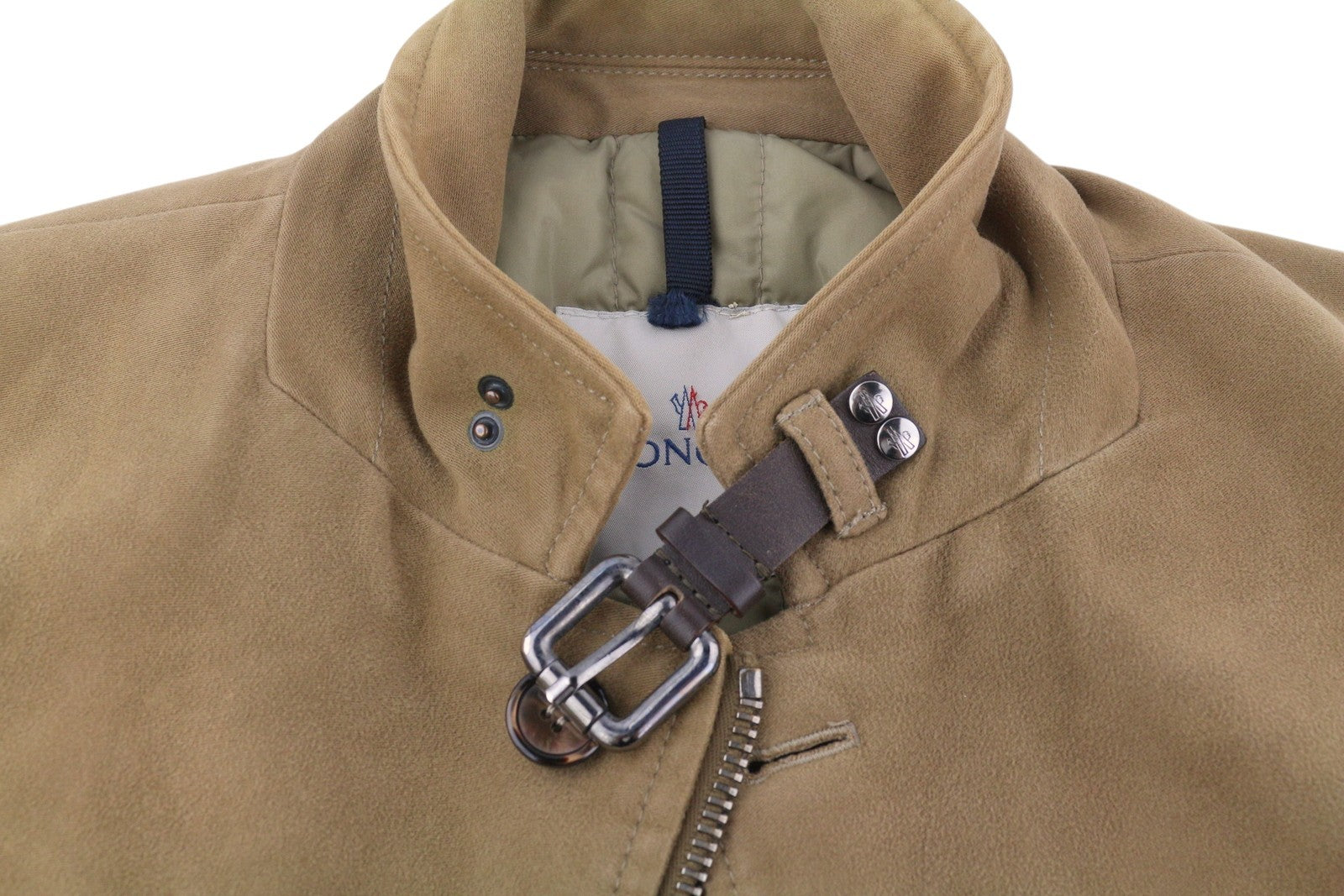 MONCLER Men Jacket XL Vintage Brown Full Zip Buttoned Down Filled High Neck