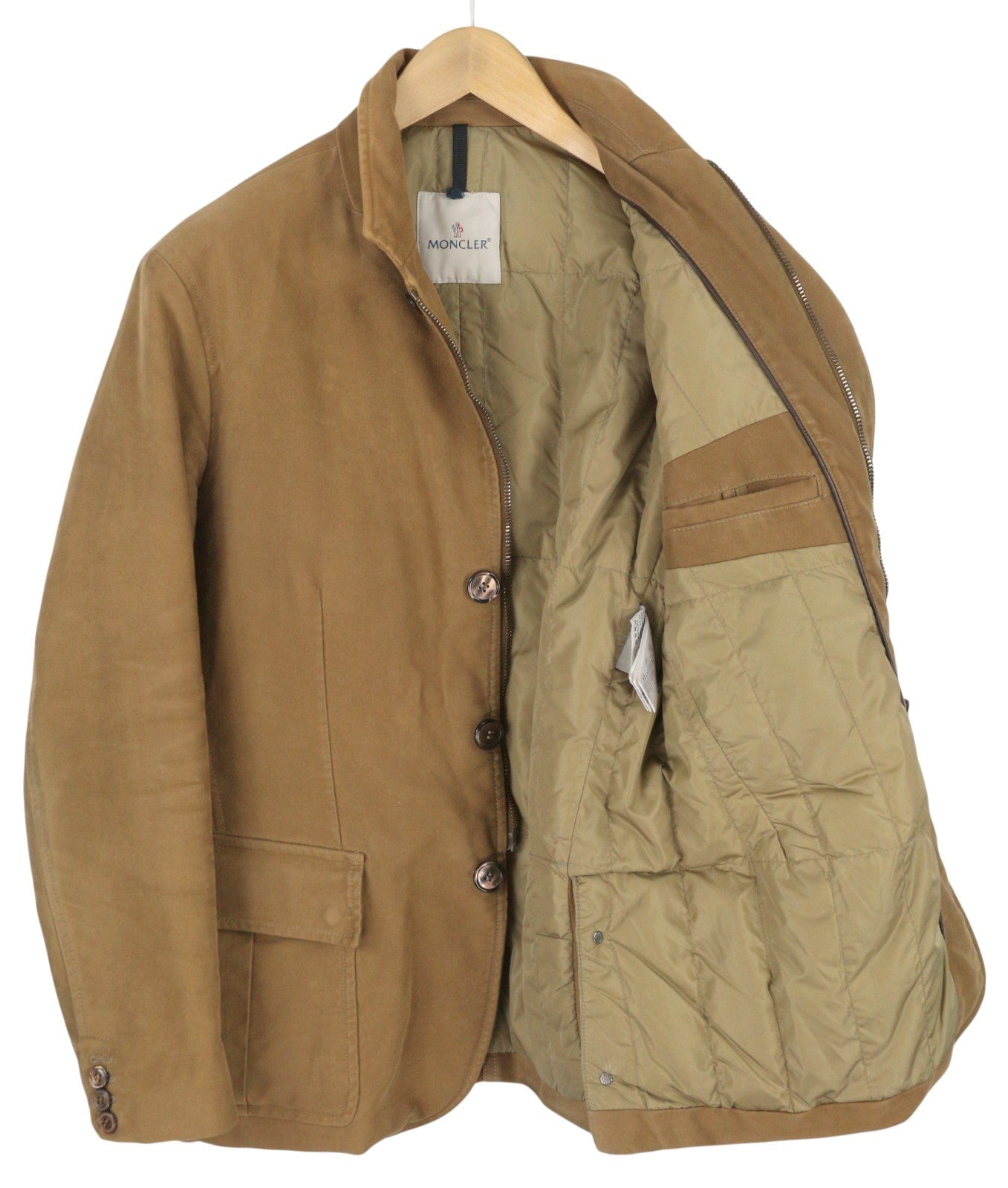 MONCLER Men Jacket XL Vintage Brown Full Zip Buttoned Down Filled High Neck