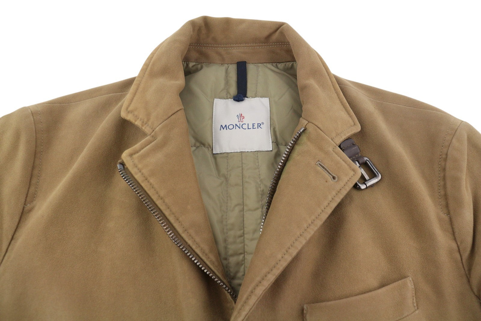 MONCLER Men Jacket XL Vintage Brown Full Zip Buttoned Down Filled High Neck