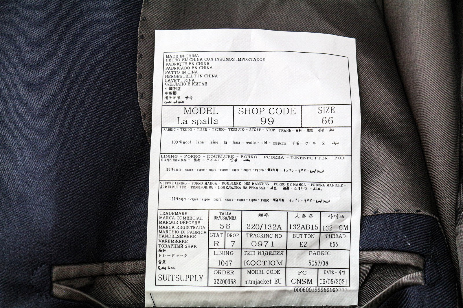 SUITSUPPLY La Spalla Men's Blazer UK56R Navy Slim Fit Melange S110s Wool Twill