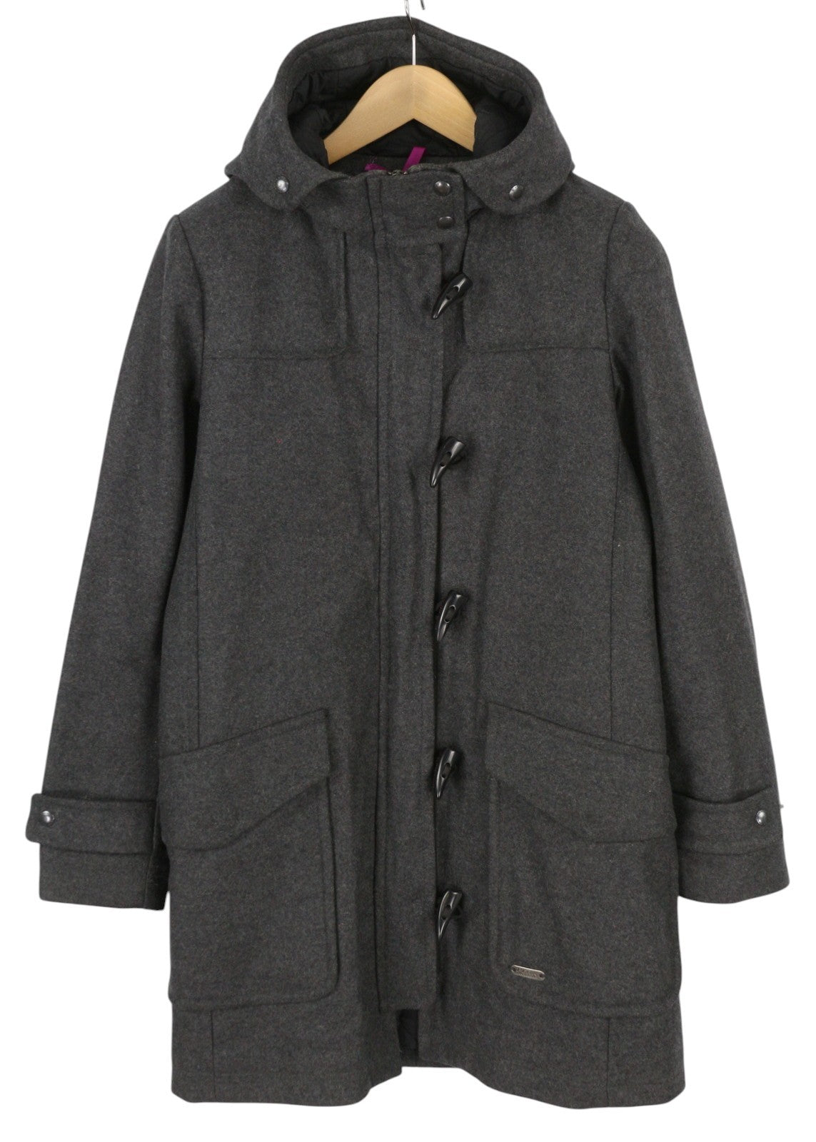 PEAK PERFORMANCE Duffle Women Coat M Melange Grey Wool Blend Toggles Hooded
