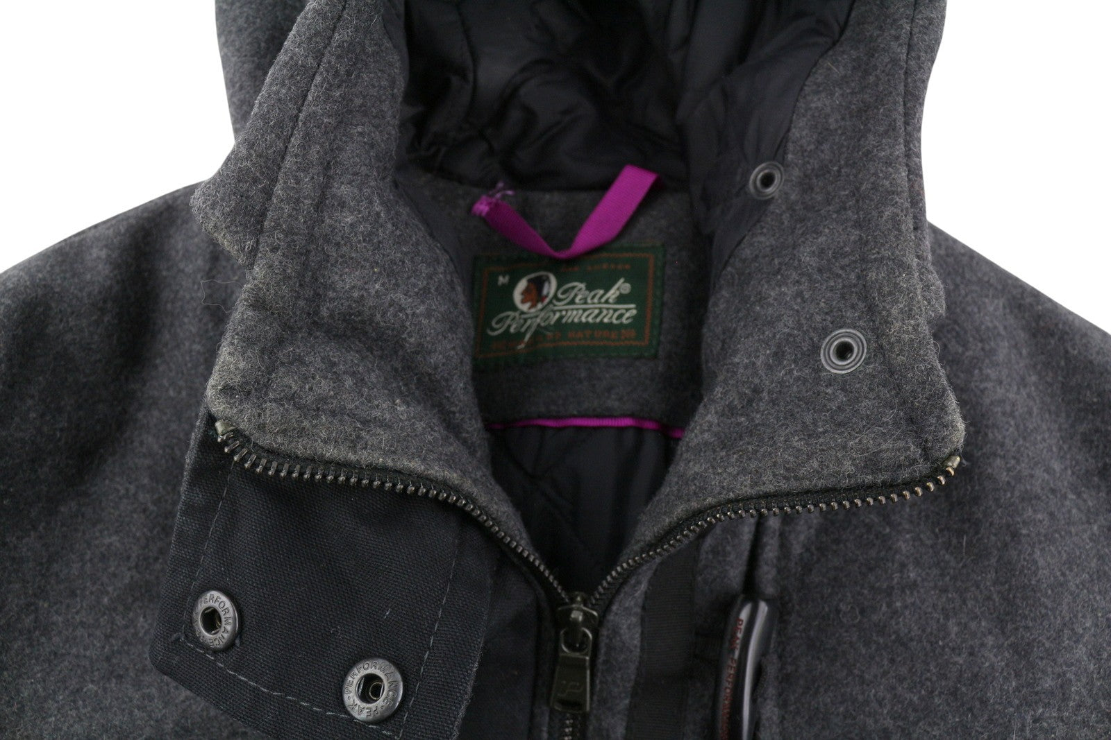 PEAK PERFORMANCE Duffle Women Coat M Melange Grey Wool Blend Toggles Hooded