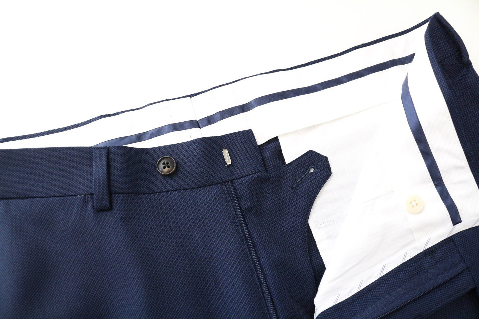 SUITSUPPLY Brescia Men's Pants UK36R Blue Slim Fit Wool Bird's Eye Check Lined