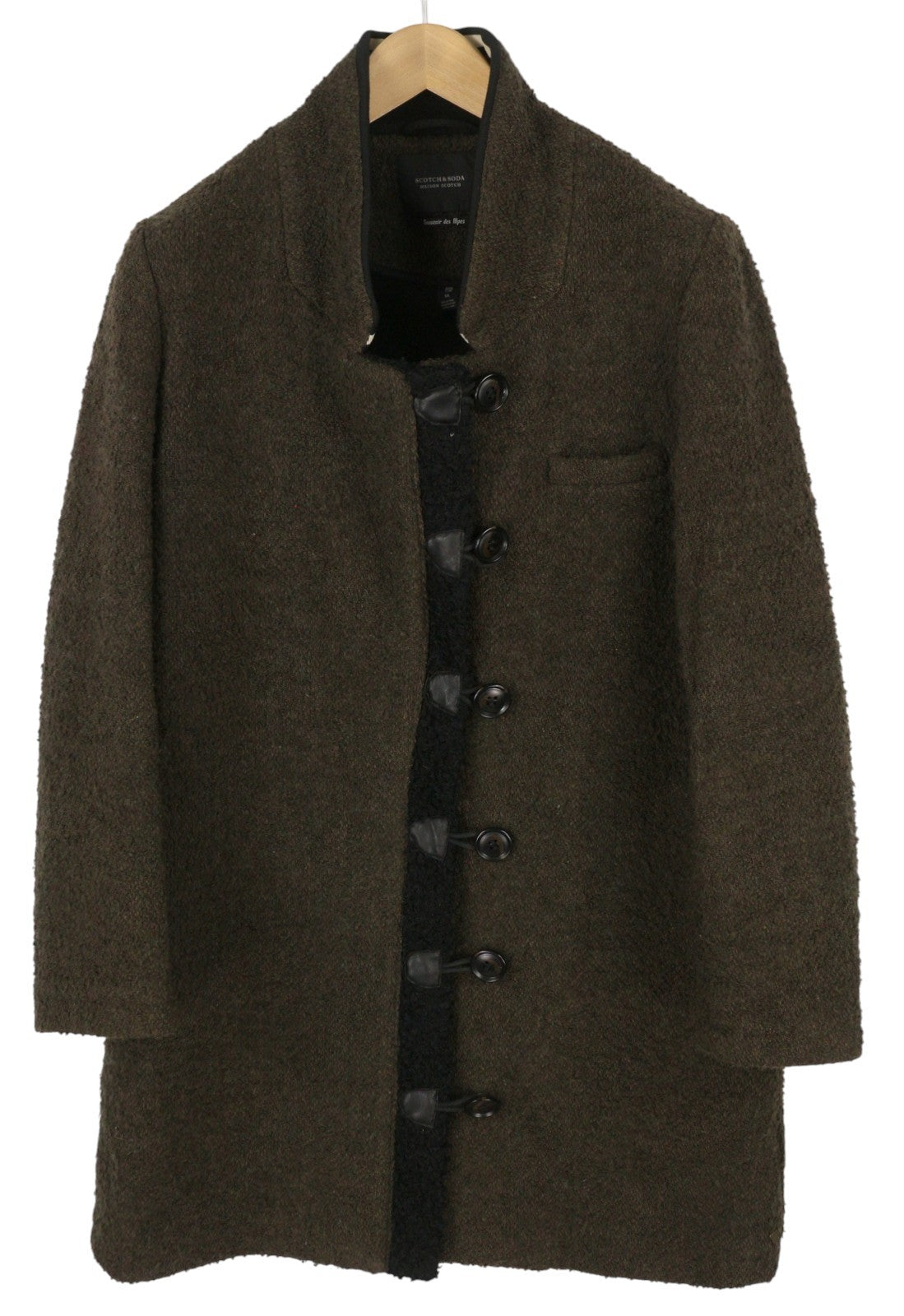 MAISON SCOTCH Women Coat XL Brown Wool Blend Buttoned Unlined Logo Mid-Length