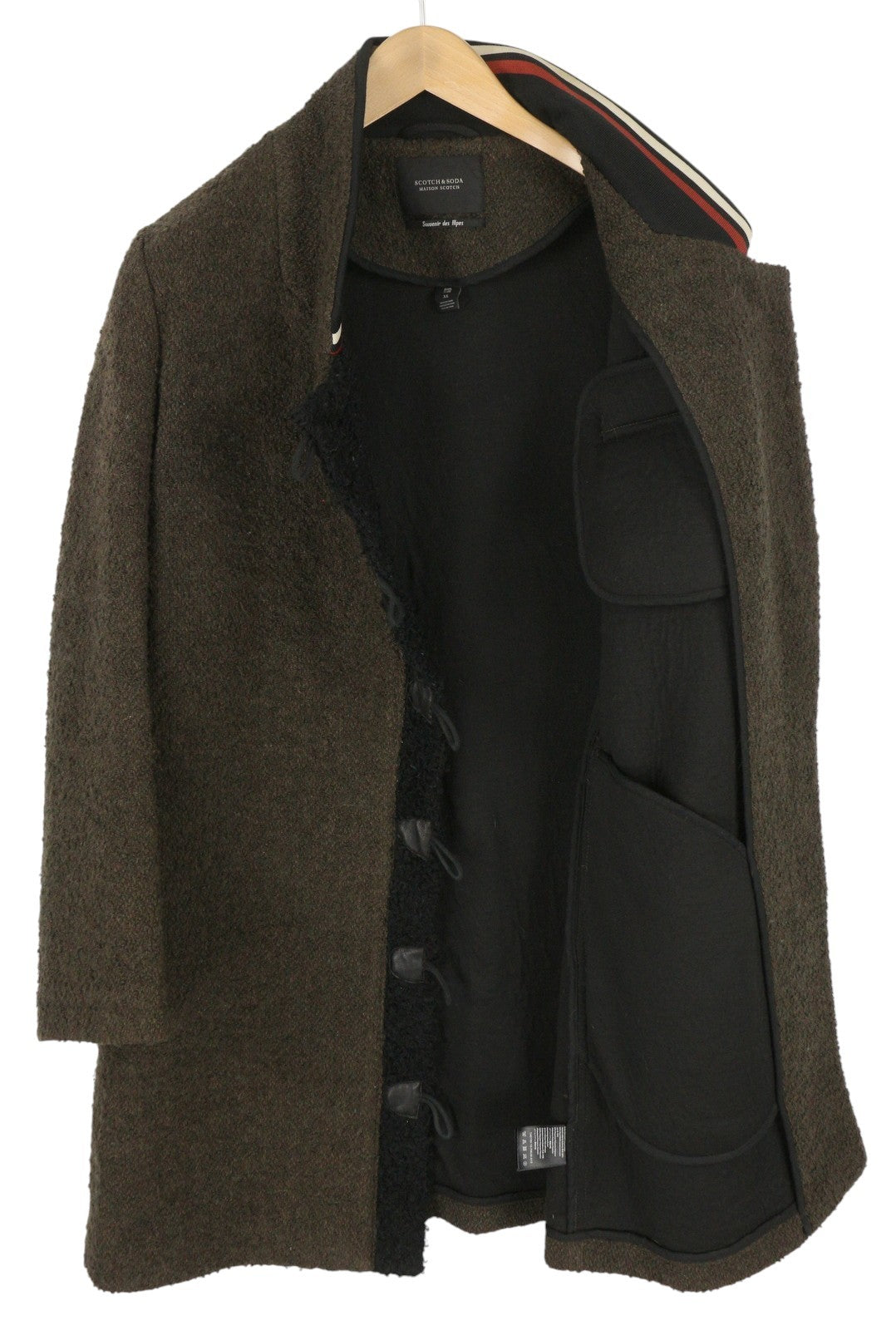 MAISON SCOTCH Women Coat XL Brown Wool Blend Buttoned Unlined Logo Mid-Length