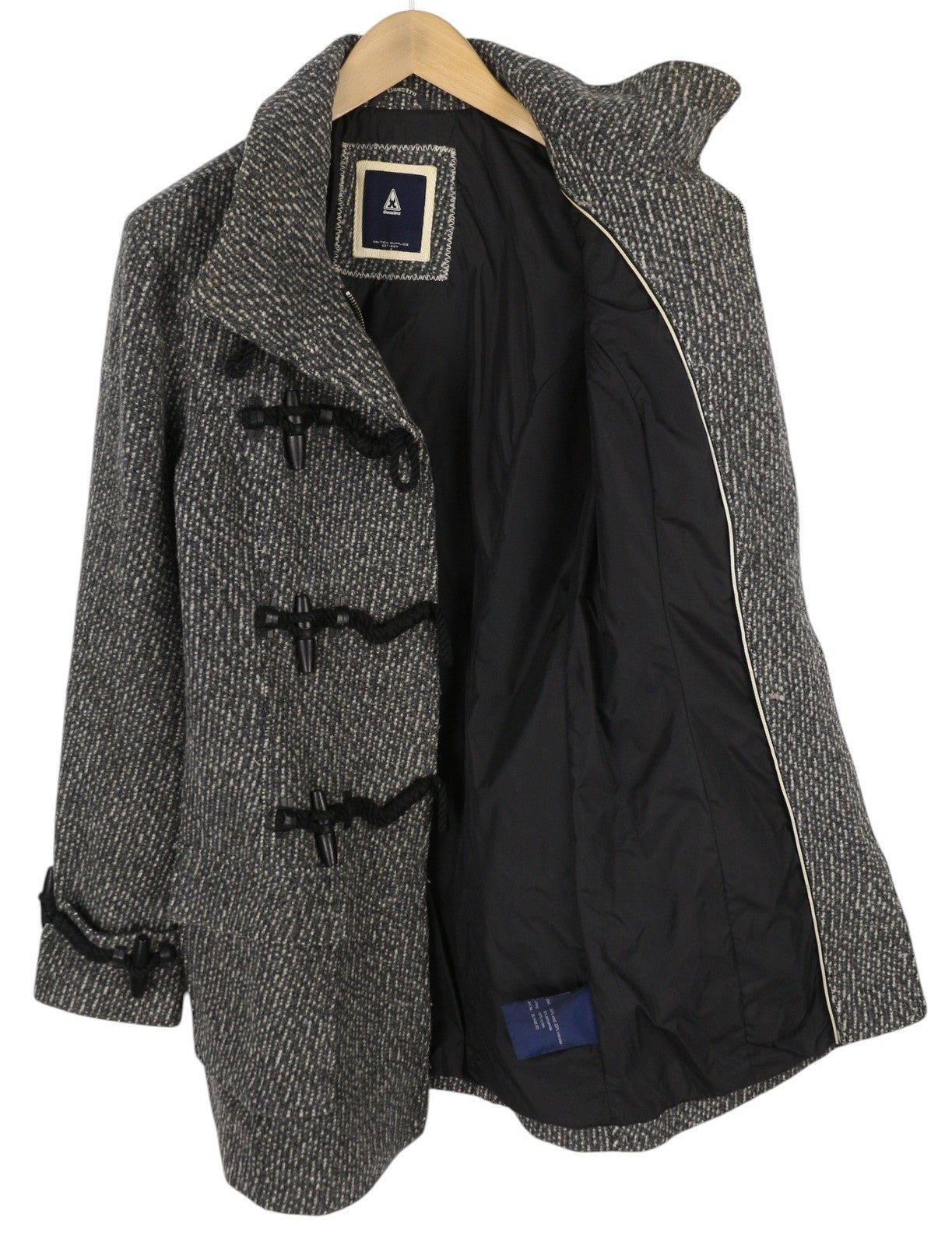 GAASTRA Women Coat M Melange Gery Toggles Wool Blend High Neck Logo Mid-Length