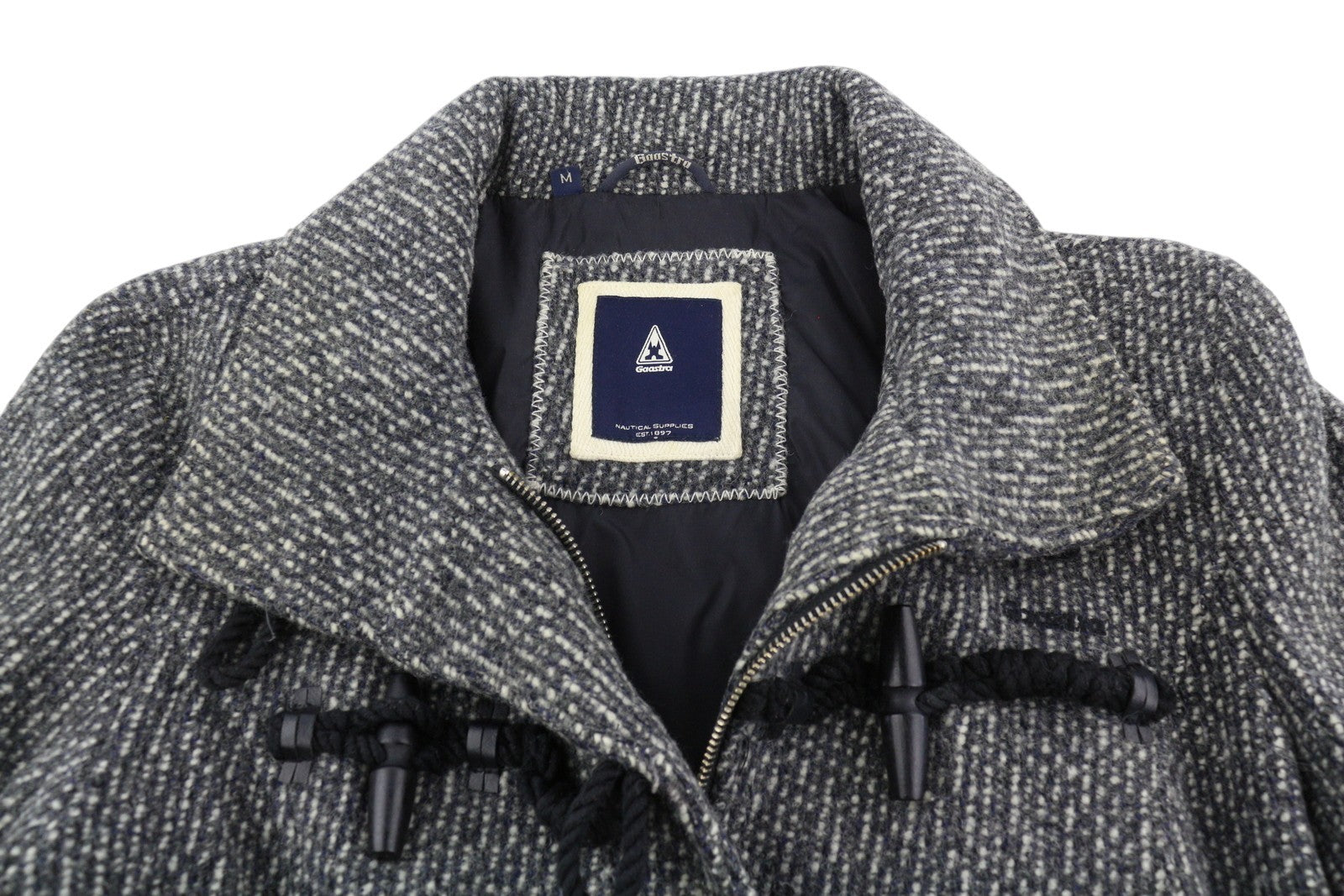 GAASTRA Women Coat M Melange Gery Toggles Wool Blend High Neck Logo Mid-Length