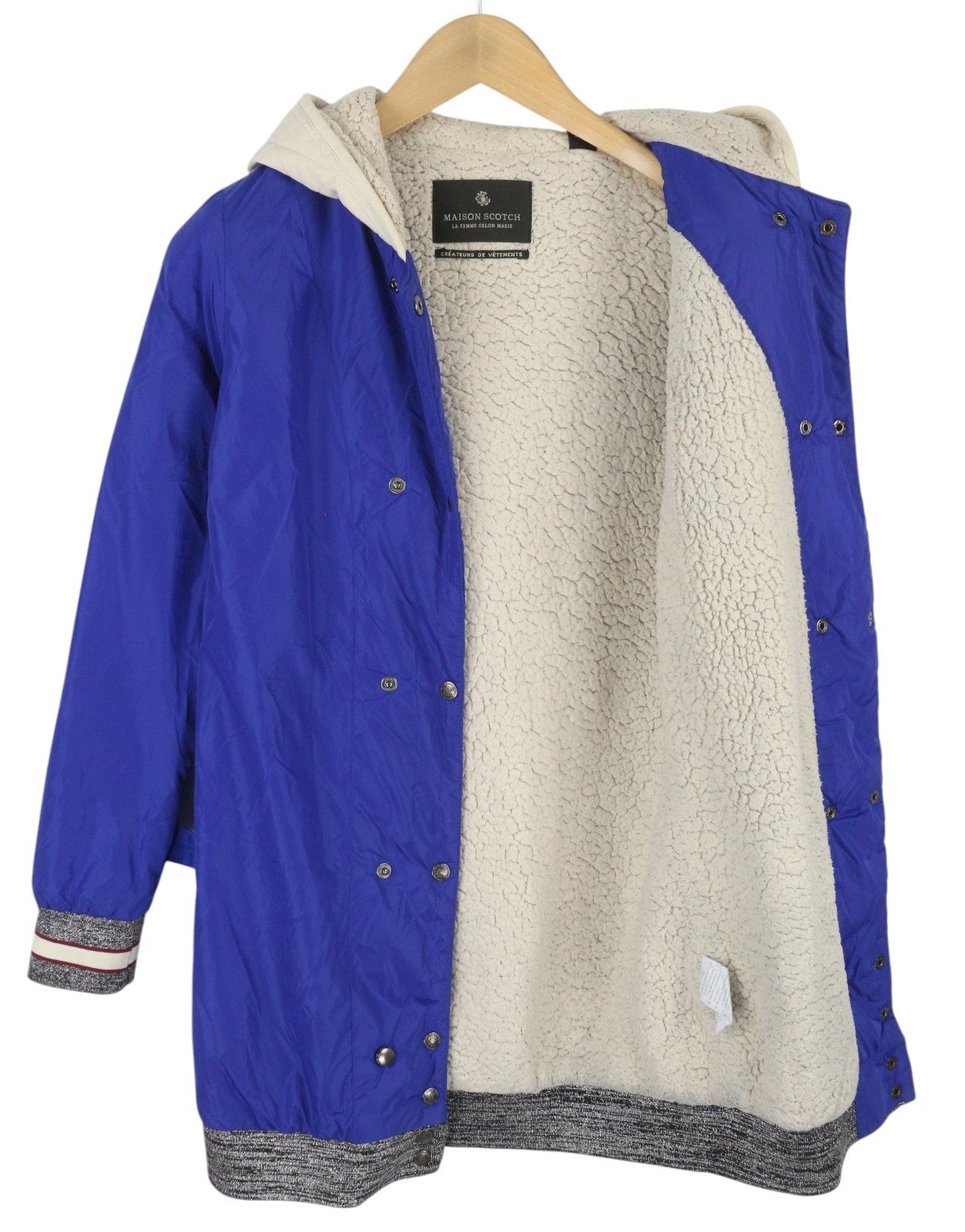 MAISON SCOTCH Women Jacket XS Blue Snap Buttons Hooded Long Sleeve Lightweight