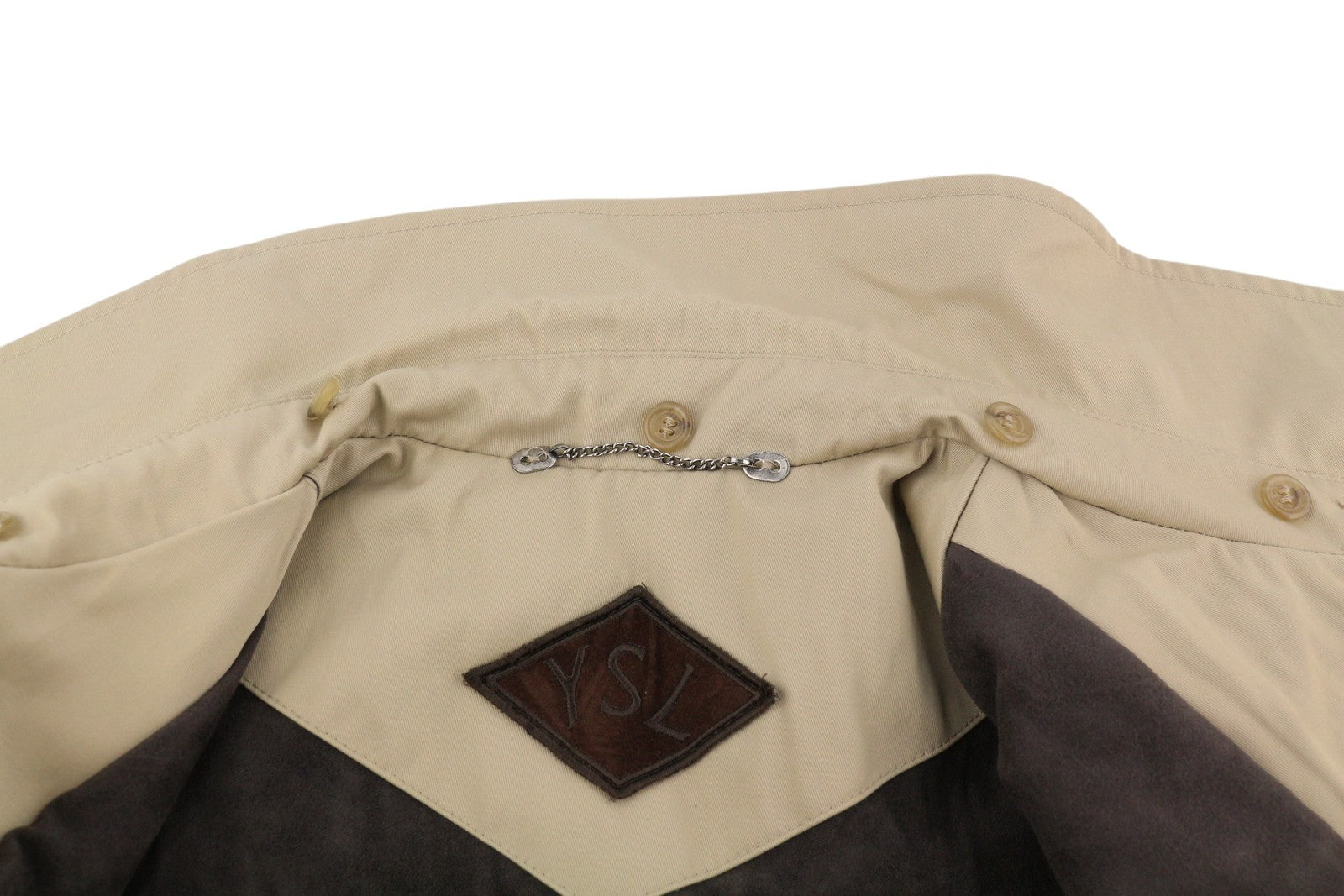 YVES SAINT LAURENT Men Jacket Coat 48 Beige Full Zip Spread Collar Vintage Lined