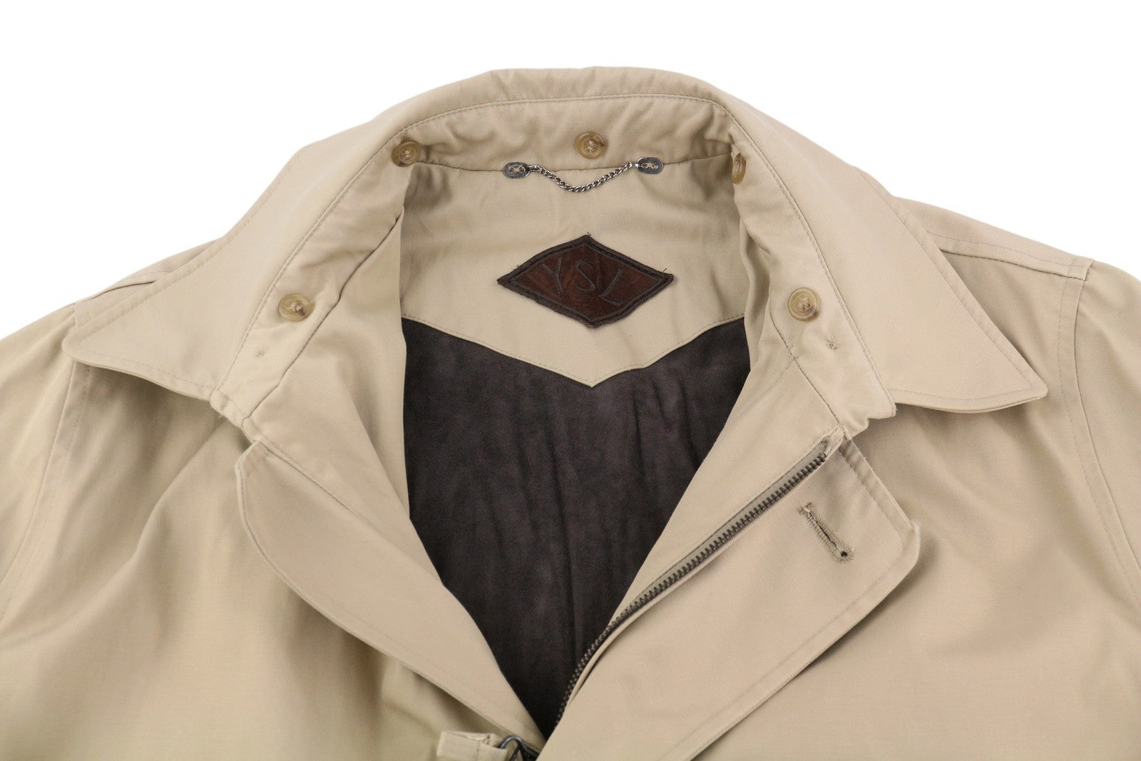 YVES SAINT LAURENT Men Jacket Coat 48 Beige Full Zip Spread Collar Vintage Lined