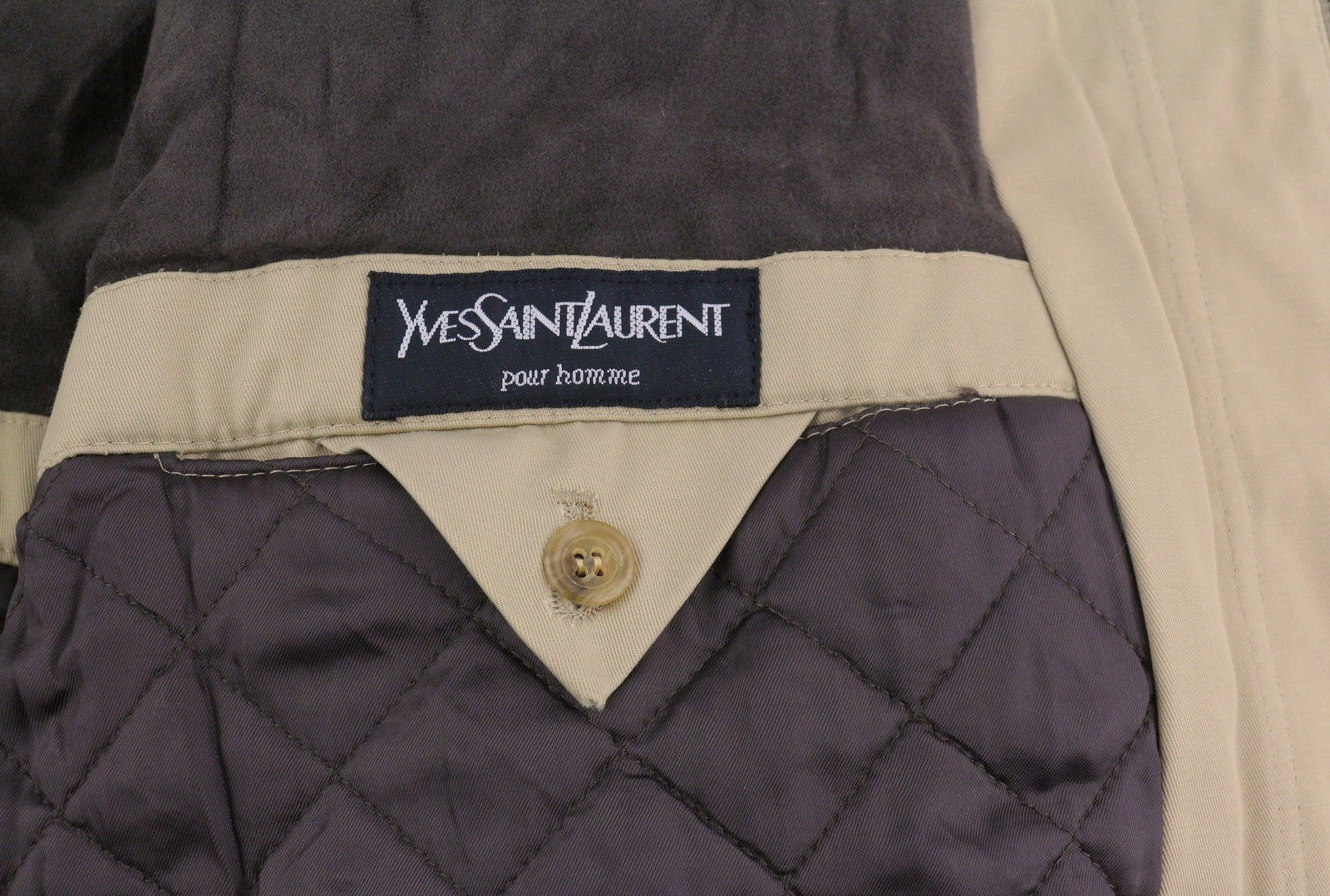 YVES SAINT LAURENT Men Jacket Coat 48 Beige Full Zip Spread Collar Vintage Lined
