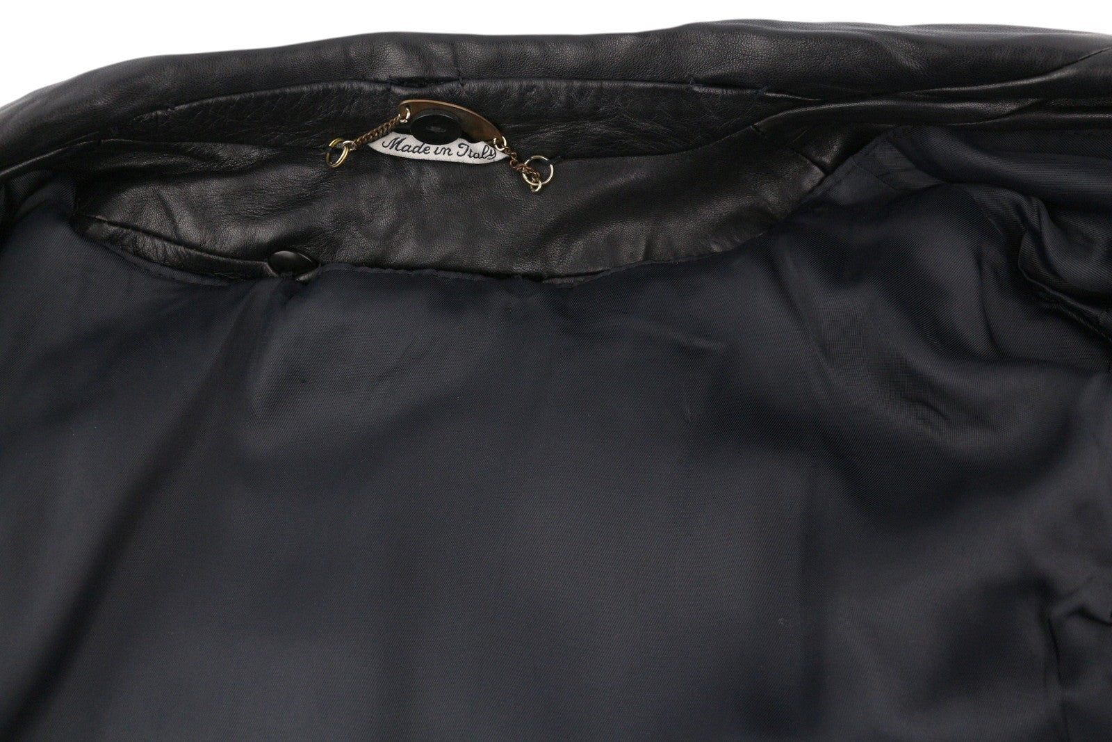 MARINA RINALDI Women Jacket ~M Vintage Black Real Leather Remove Lining Mid Coat