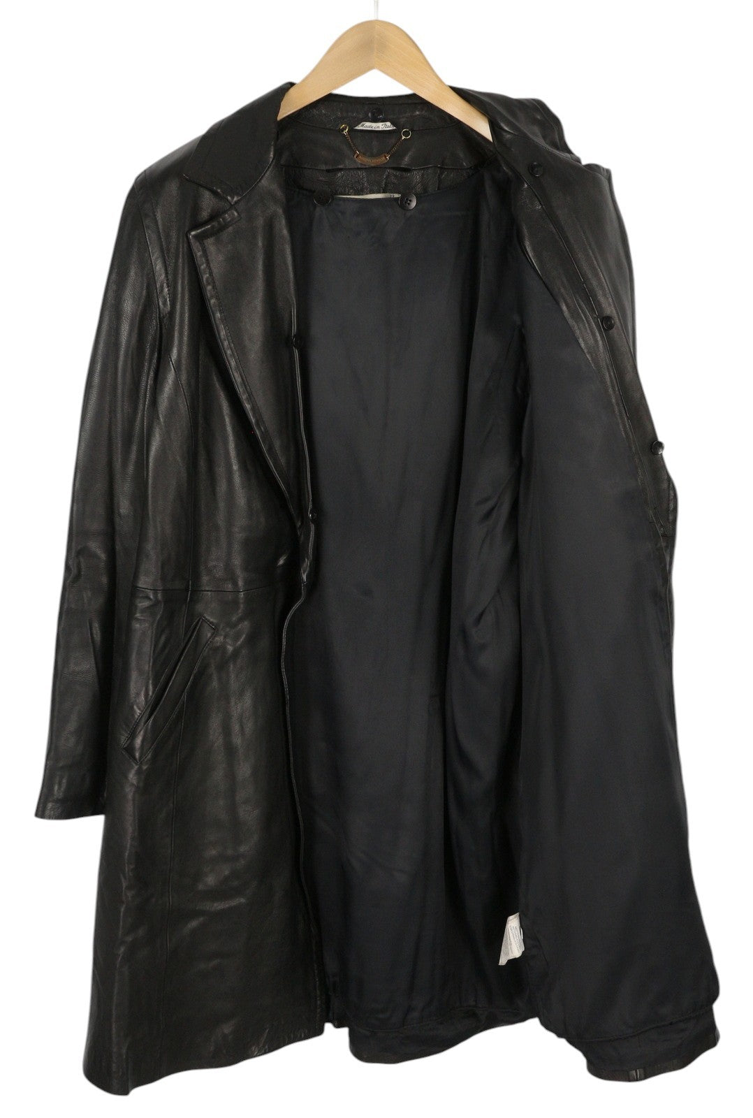 MARINA RINALDI Women Jacket ~M Vintage Black Real Leather Remove Lining Mid Coat