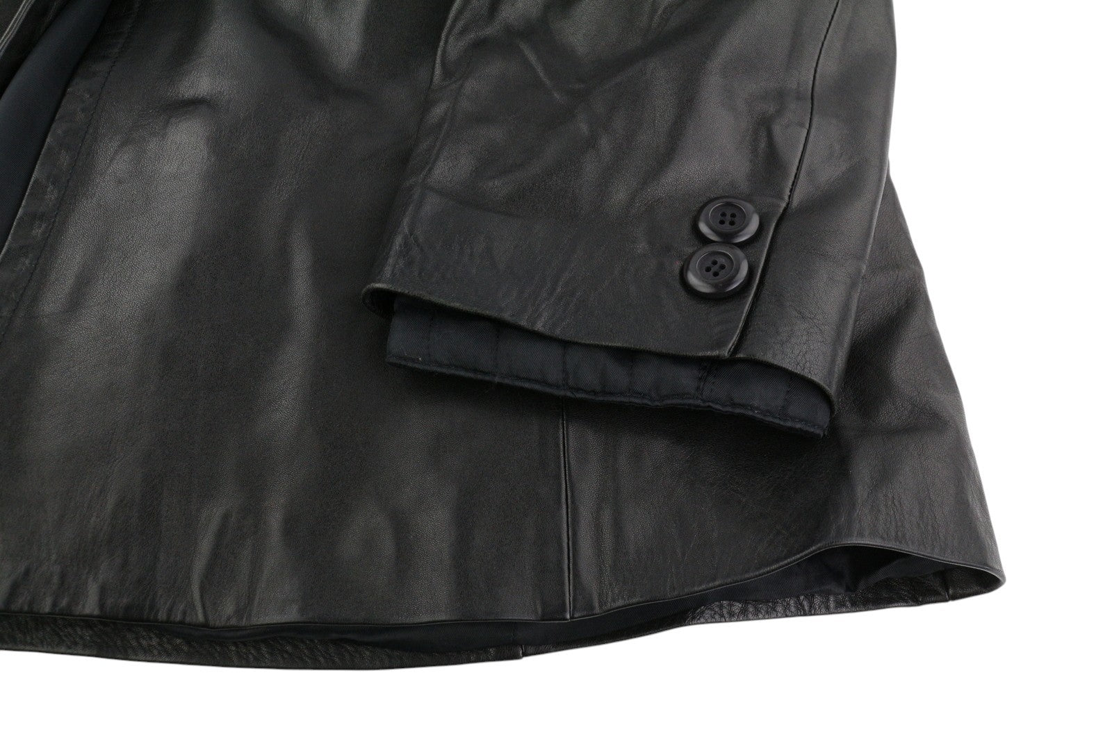 MARINA RINALDI Women Jacket ~M Vintage Black Real Leather Remove Lining Mid Coat