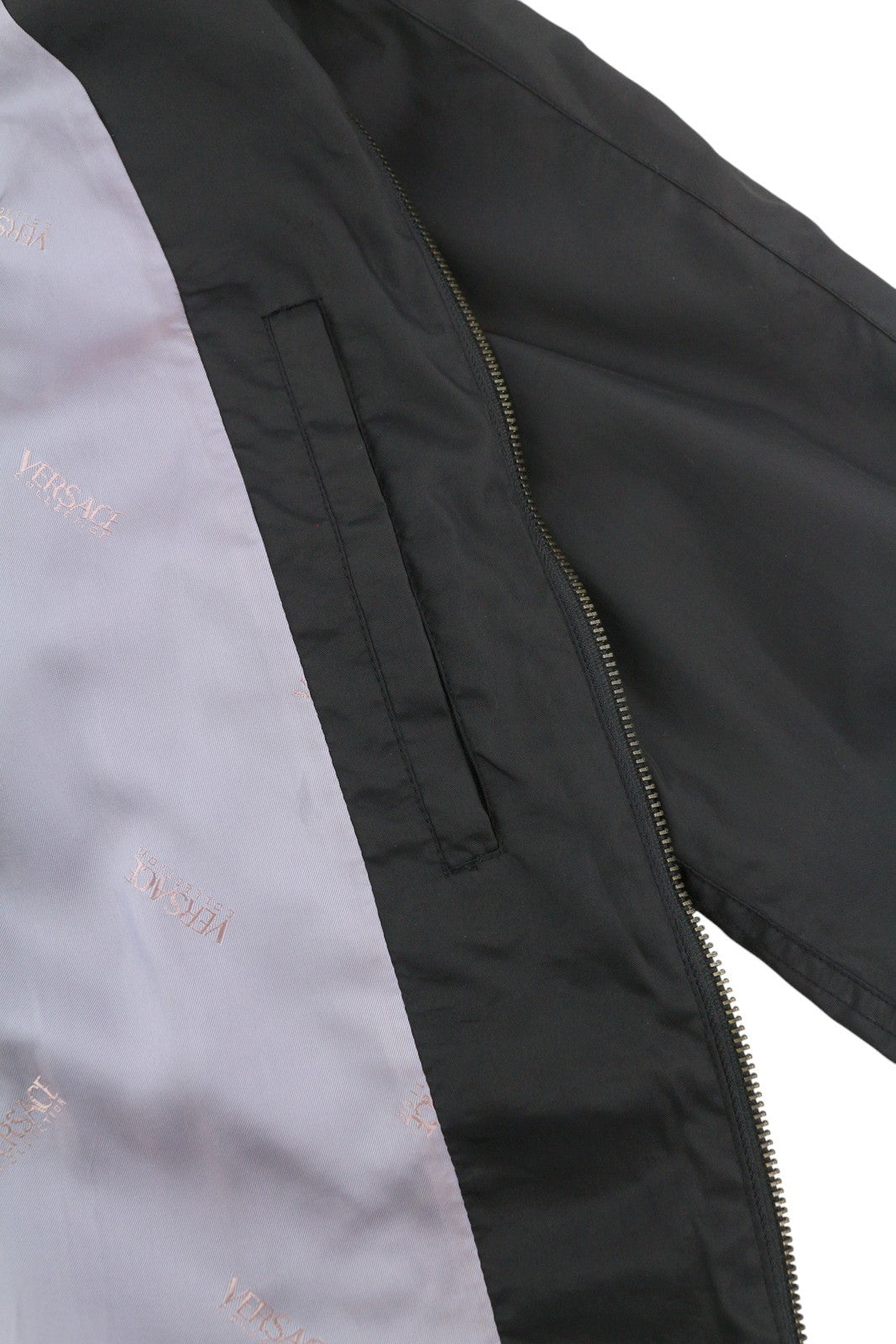 VERSACE Men Jacket 50 Black High Band Neck Lined Zipper Pockets Lightweight