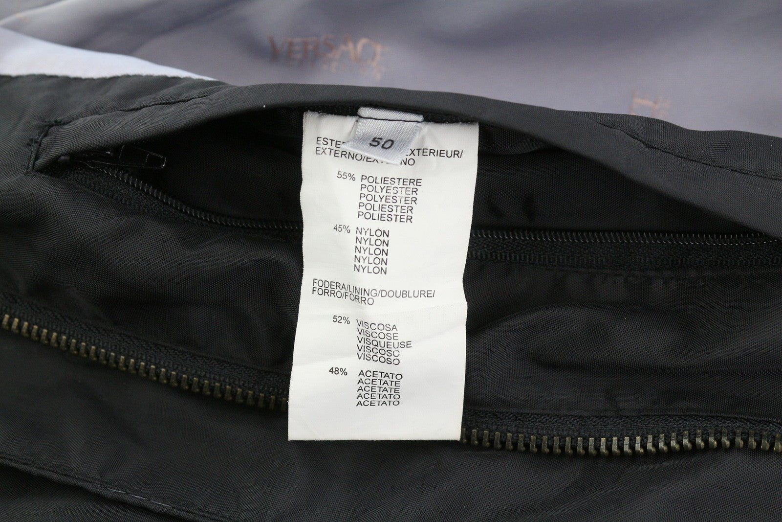 VERSACE Men Jacket 50 Black High Band Neck Lined Zipper Pockets Lightweight