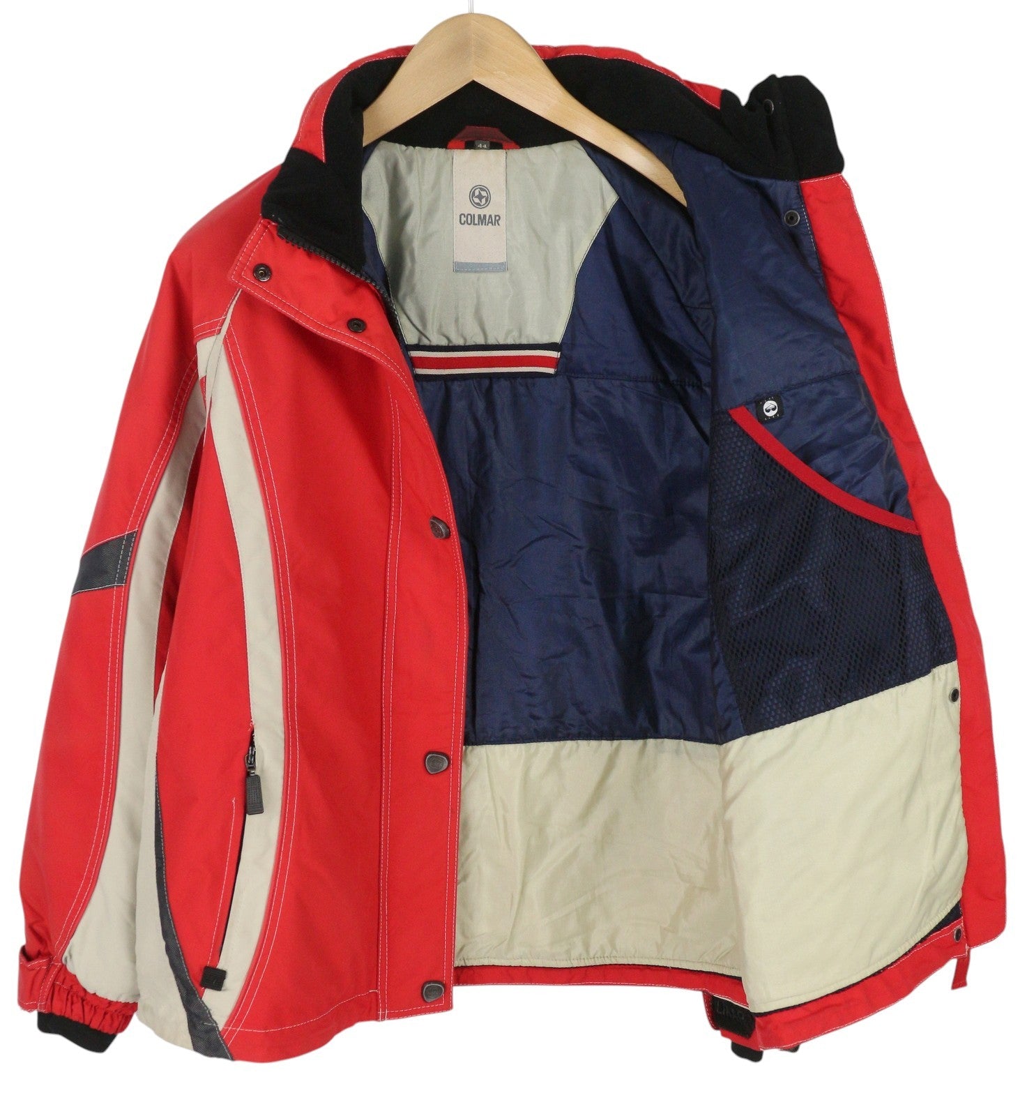 COLMAR Women Jacket 44 Red Vintage Hidden Hood Full Zip Pockets Lightweight