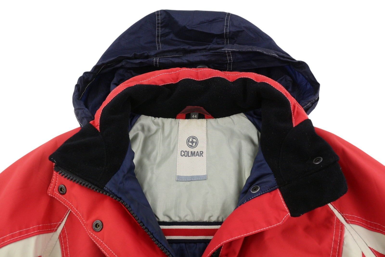 COLMAR Women Jacket 44 Red Vintage Hidden Hood Full Zip Pockets Lightweight