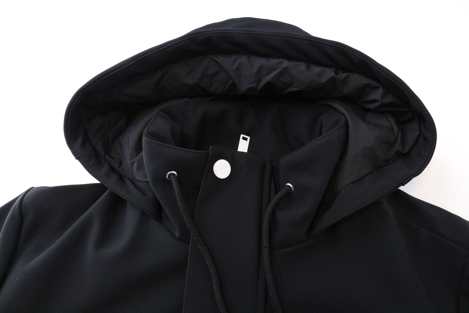 SANDRO Men's Jacket XS Black Tech Parka Hooded Drawstring Stretch Outerwear