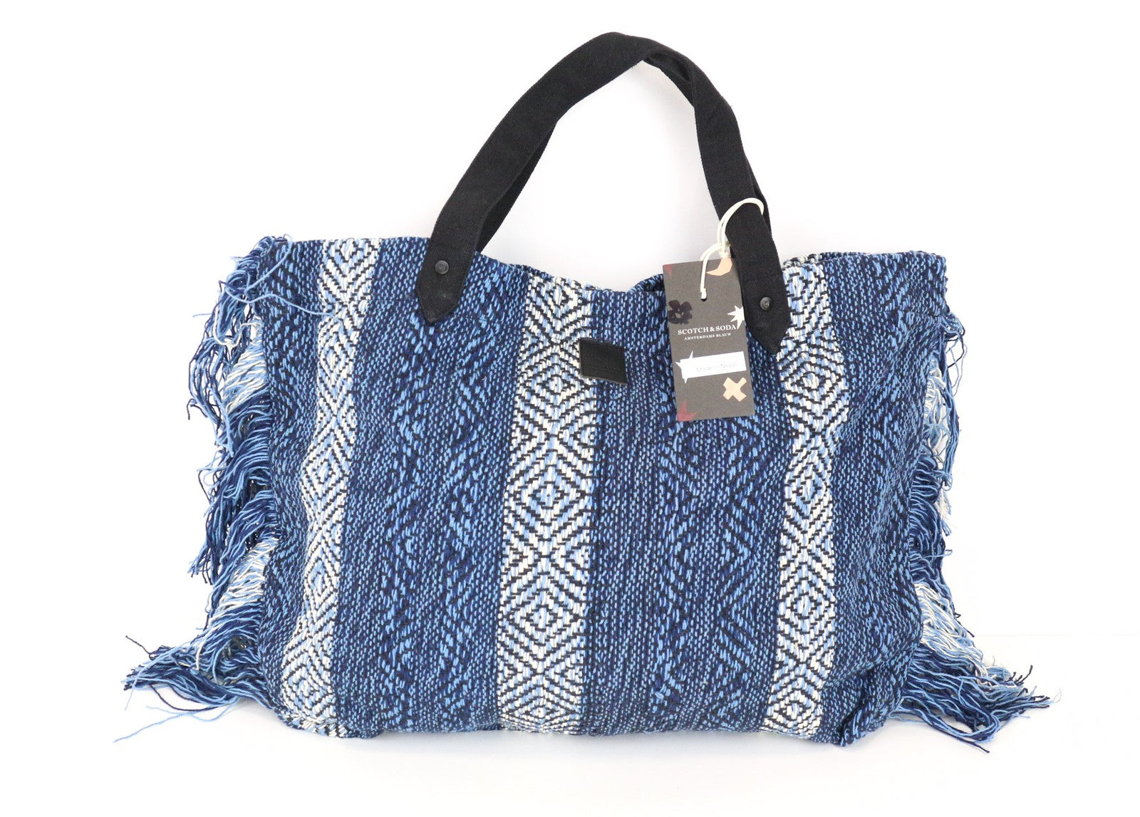 SCOTCH & SODA Women's Bag One Size Light Blue Pattern Logo Lined Tassel Woven