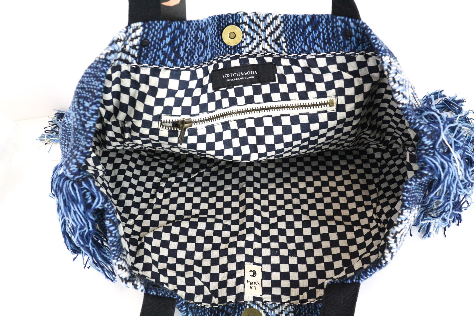 SCOTCH & SODA Women's Bag One Size Light Blue Pattern Logo Lined Tassel Woven