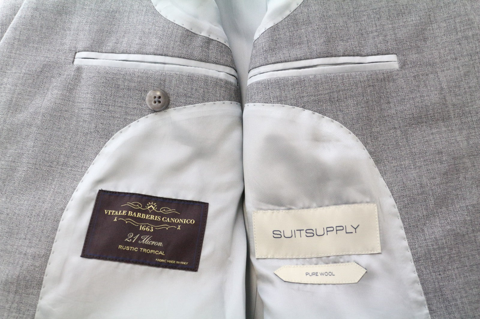 SUITSUPPLY Lazio Men's Suit UK34R Grey Tropical Melange Slim 2Pc Pure Wool