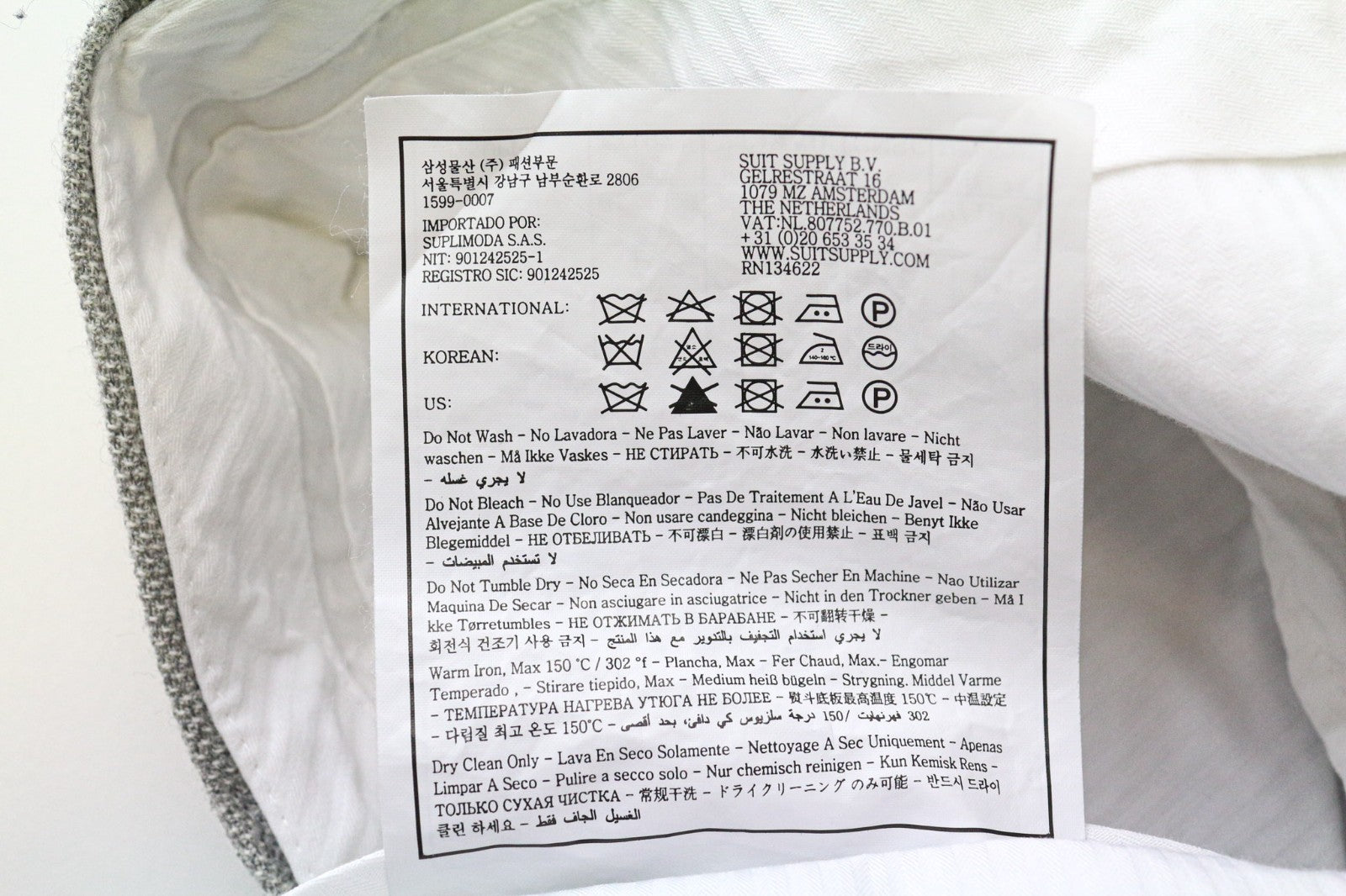 SUITSUPPLY Havana Jetted Men's Suit UK44R Grey Melange Pure Wool Slim 2-Piece