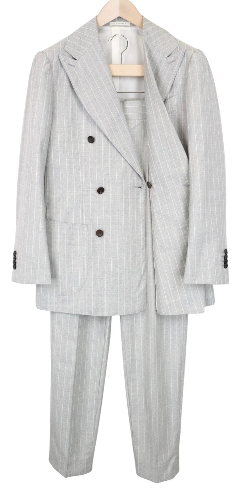 SUITSUPPLY Havana Double Breasted Men's Suit UK38R Grey Striped Wool S130 Slim