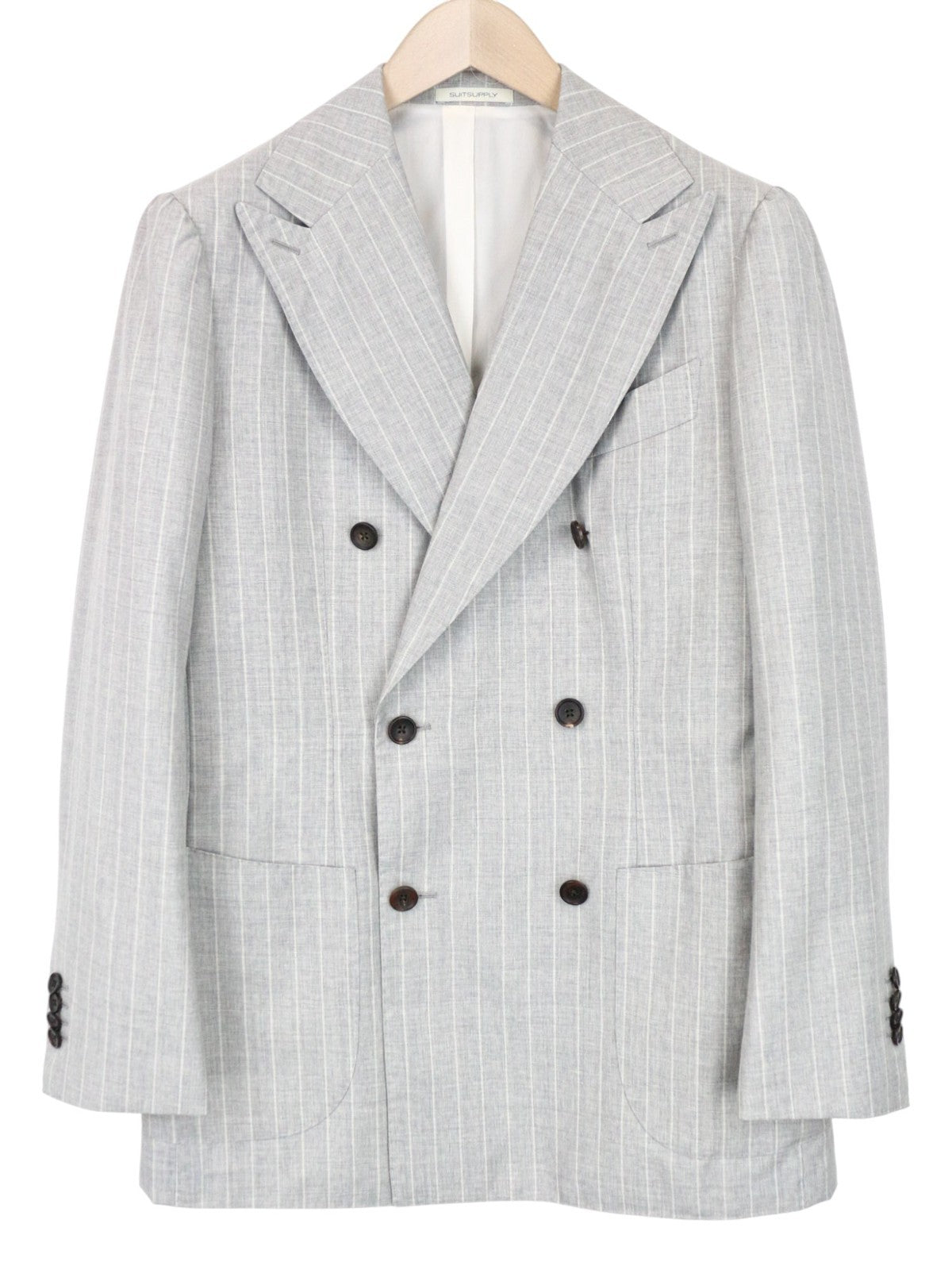 SUITSUPPLY Havana Double Breasted Men's Suit UK38R Grey Striped Wool S130 Slim