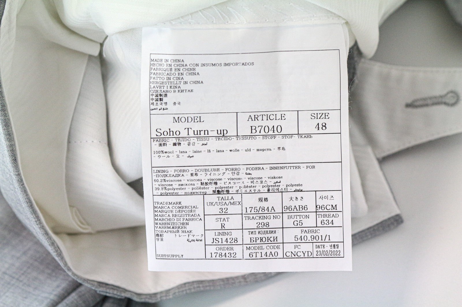 SUITSUPPLY Havana Patch Men's Suit UK38R Grey Melange Wool Slim 2Pc S120s