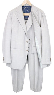 SUITSUPPLY Havana Jetted Men's Suit UK50R Grey Melange Slim 3pc Wool Silk Linen