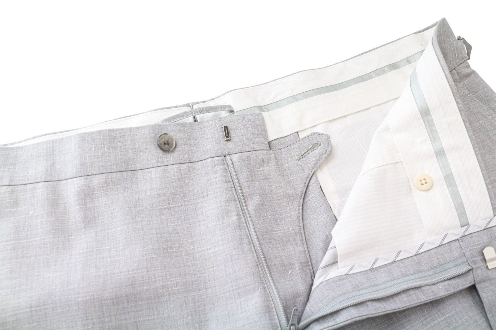 SUITSUPPLY Havana Jetted Men's Suit UK50R Grey Melange Slim 3pc Wool Silk Linen