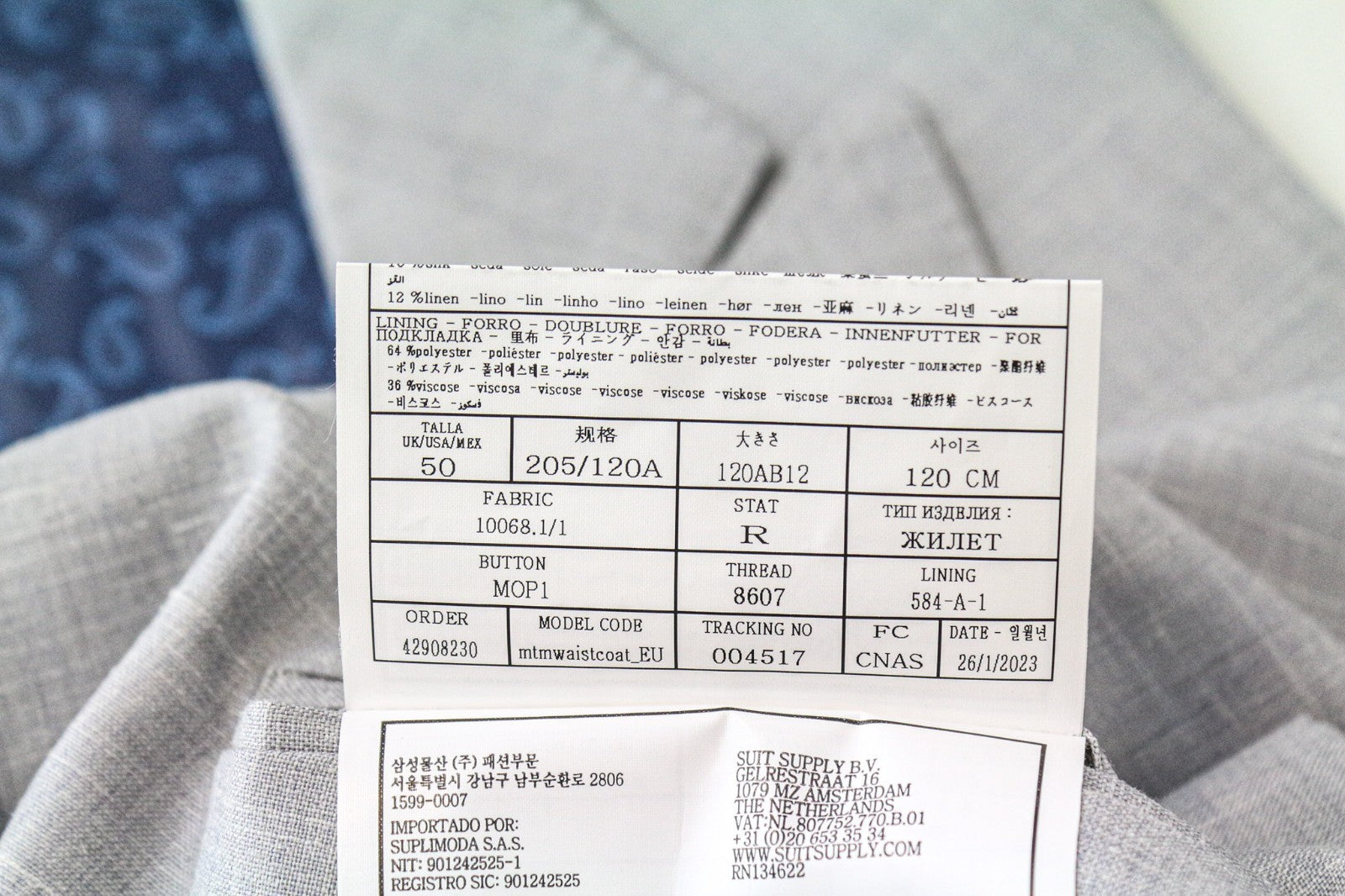 SUITSUPPLY Havana Jetted Men's Suit UK50R Grey Melange Slim 3pc Wool Silk Linen