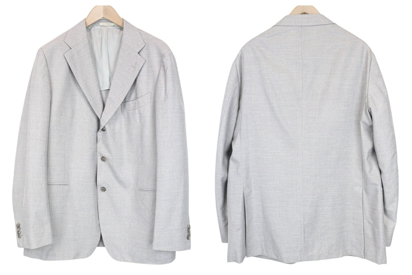 SUITSUPPLY Havana Jetted Men's Suit UK50R Grey Melange Slim 3pc Wool Silk Linen